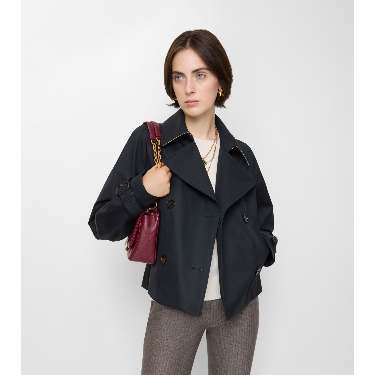 Cropped Cotton Trench Jacket in Navy - Women | Burberry® Official