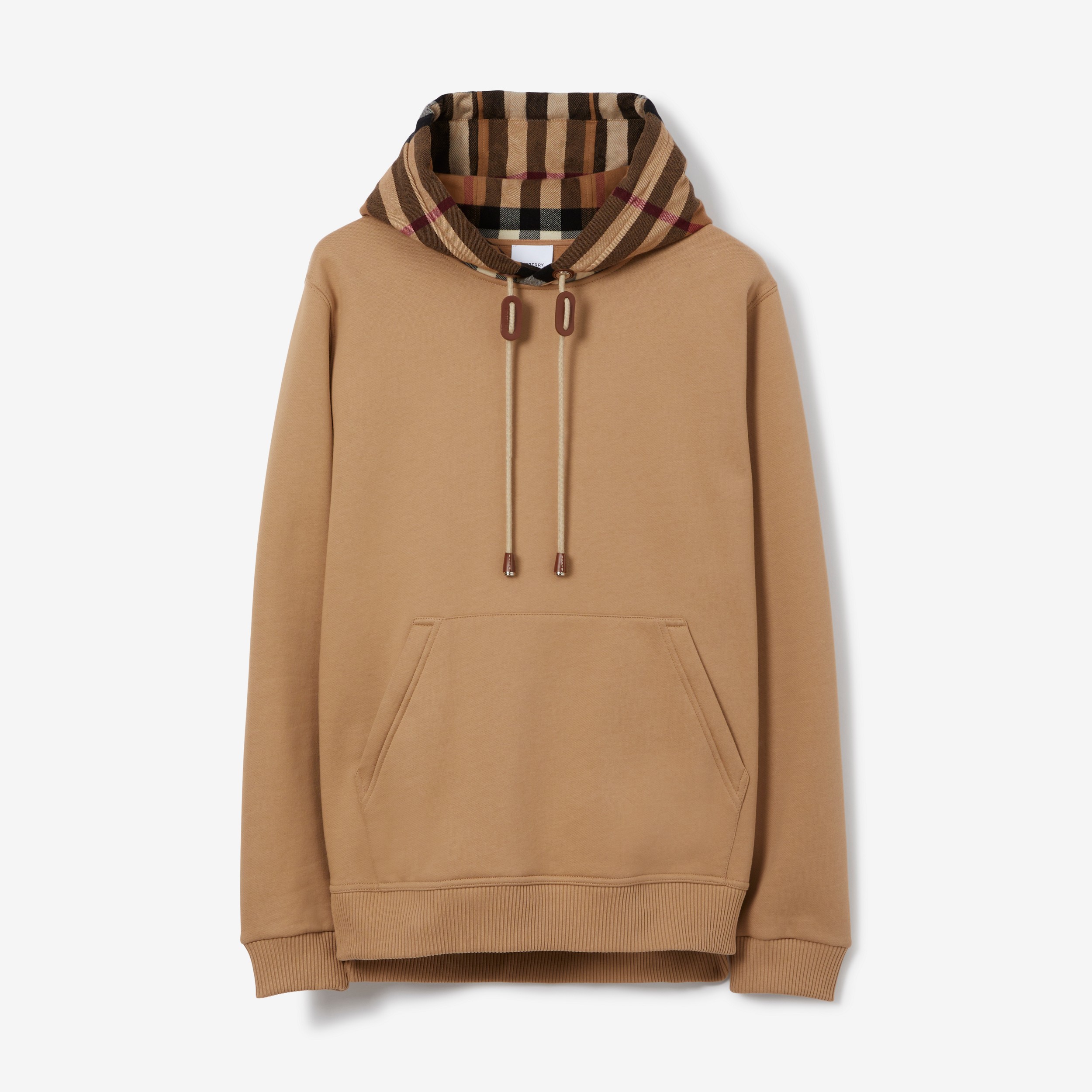 Check Hood Cotton Blend Hoodie in Camel - Men | Burberry® Official - 1