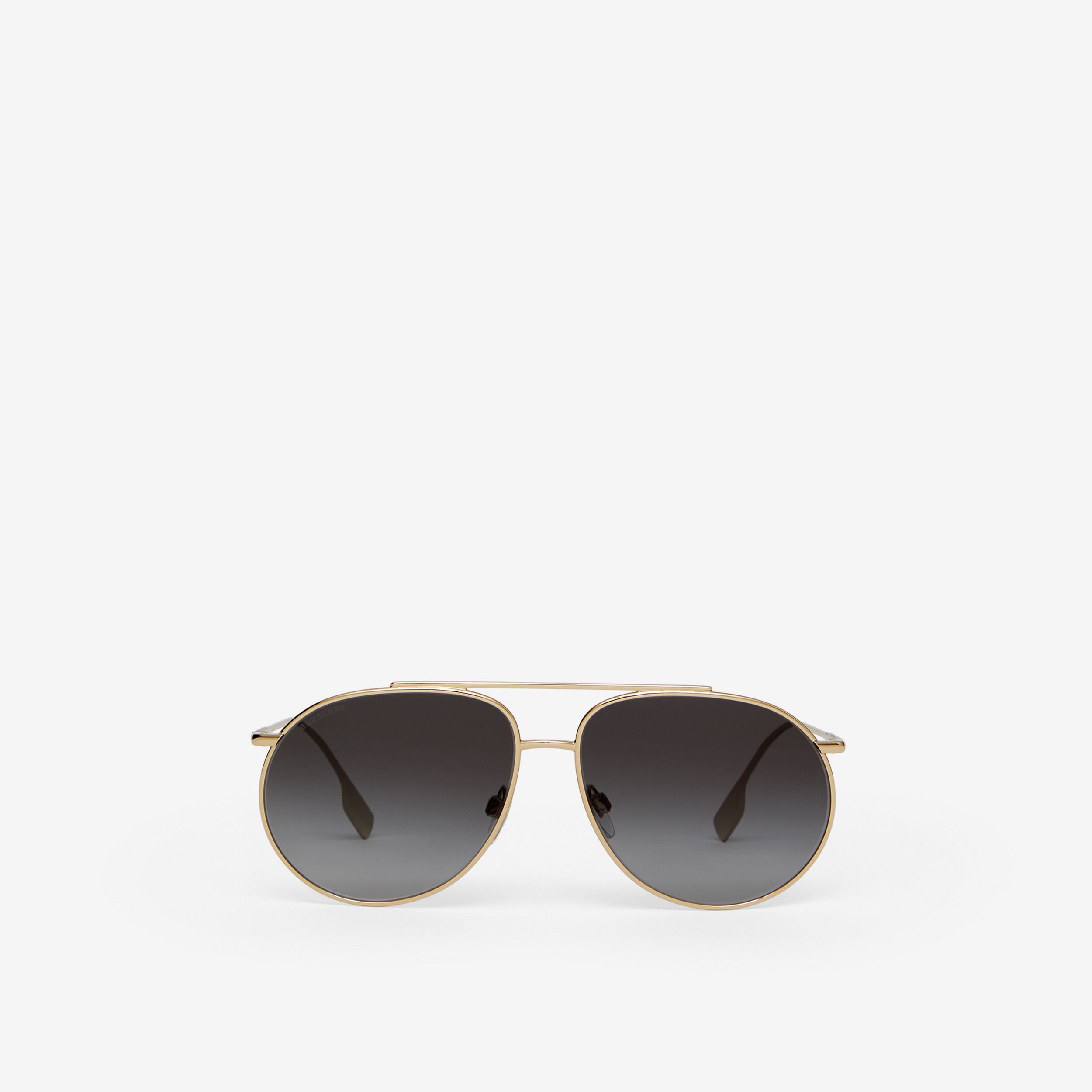 Óculos de sol com armação aviador oversize e detalhe de listras icônicas (Dourado Claro/preto) - Mulheres | Burberry® oficial - 1
