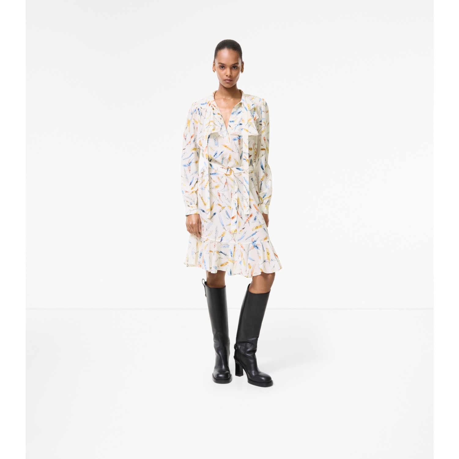 Robe en soie Feather à volants