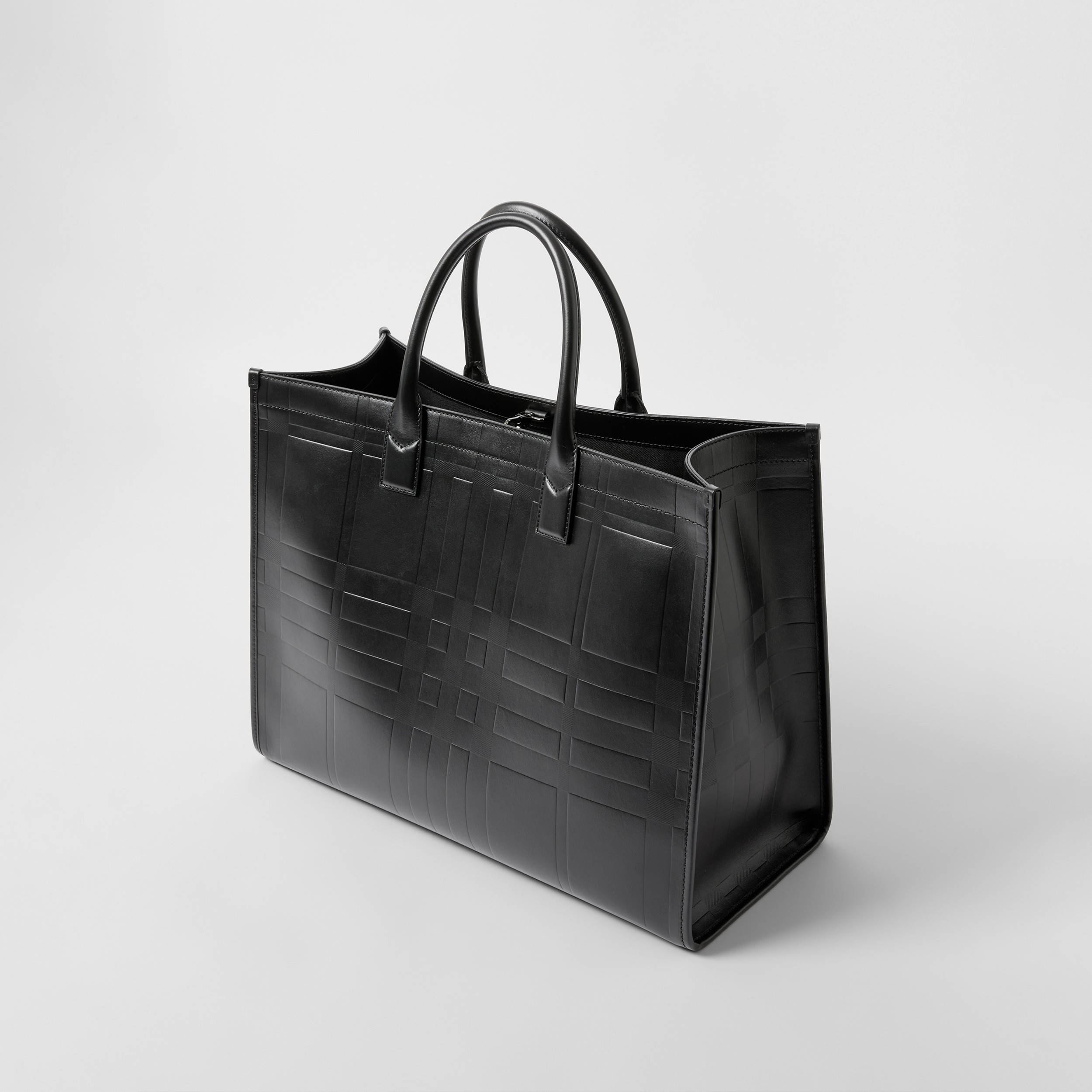Embossed Check Leather Tote in Black - Men | Burberry® Official - 4