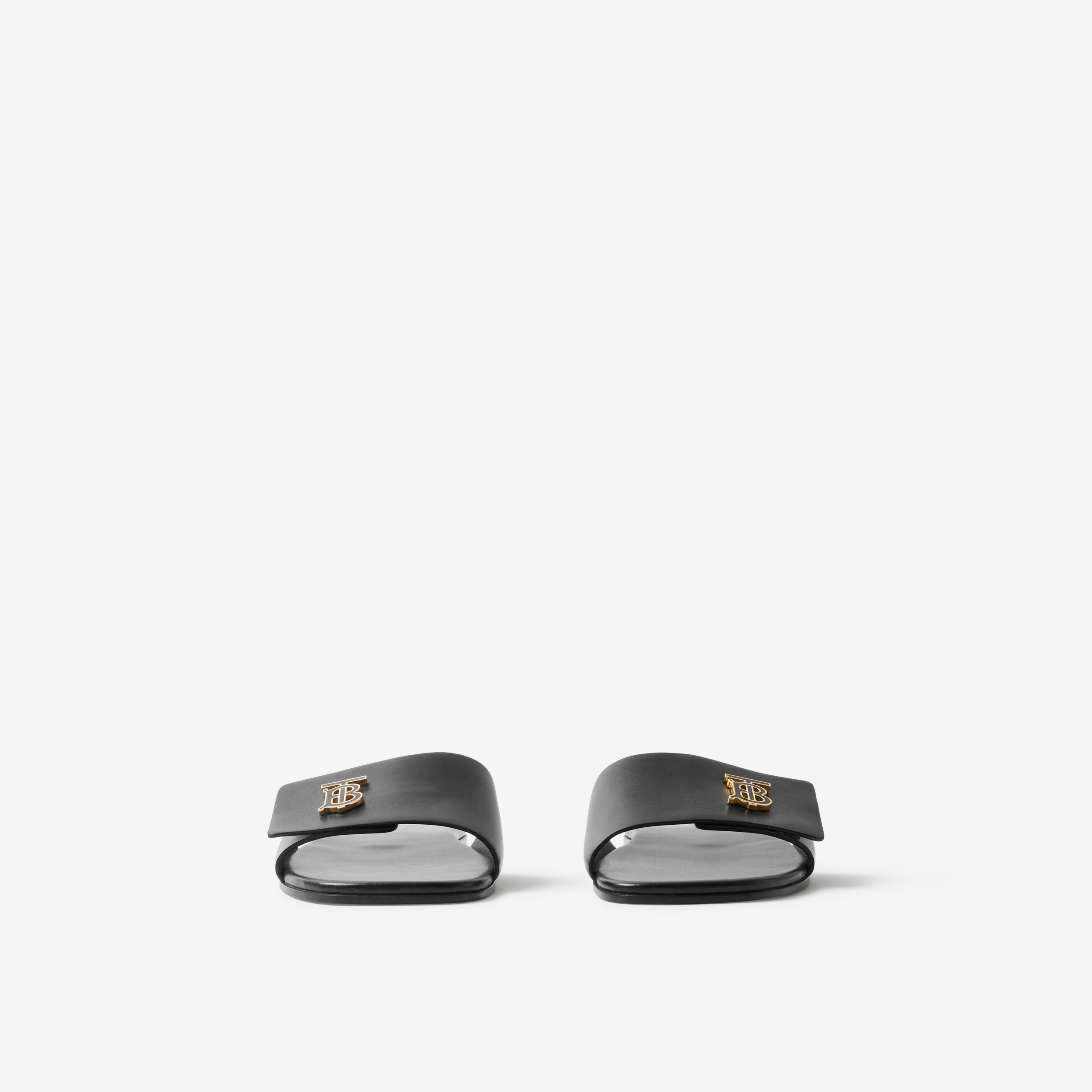 Monogram Motif Leather Slides in Black - Women | Burberry® Official - 2
