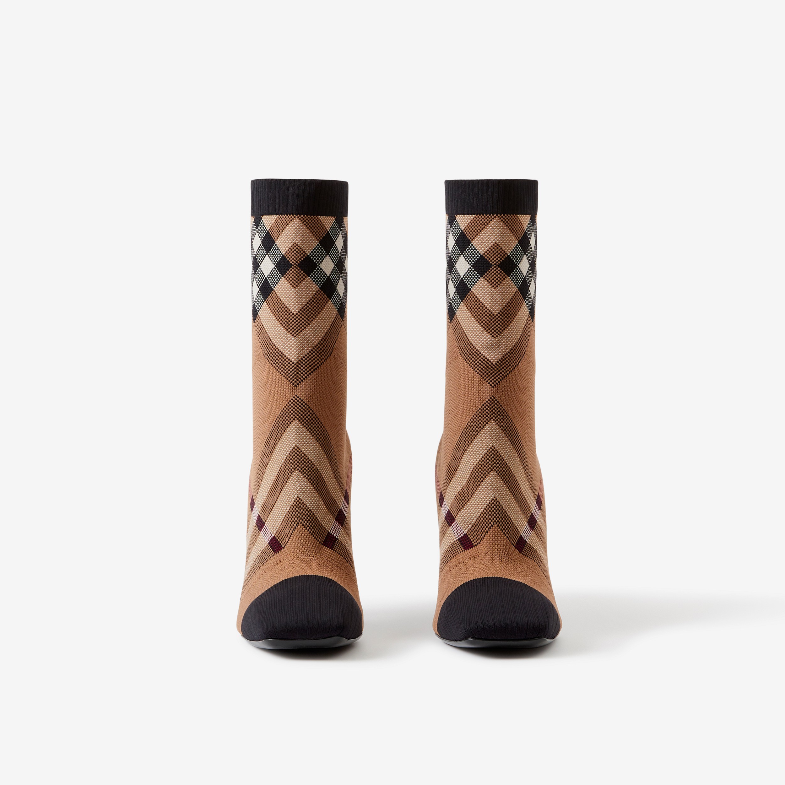 Knitted Check Sock Boots in Birch Brown - Women | Burberry® Official - 2