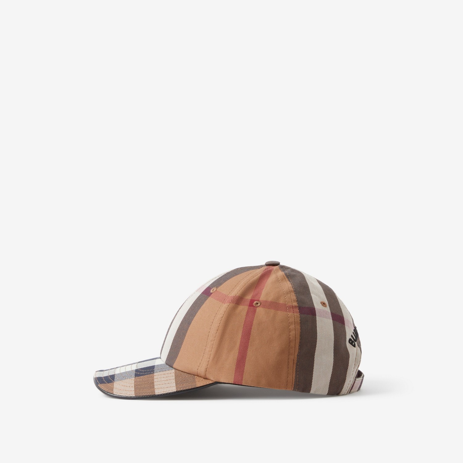 Logo Detail Exaggerated Check Cotton Baseball Cap in Birch Logo Detail Exaggerated Check Cotton Baseball Cap in Birch