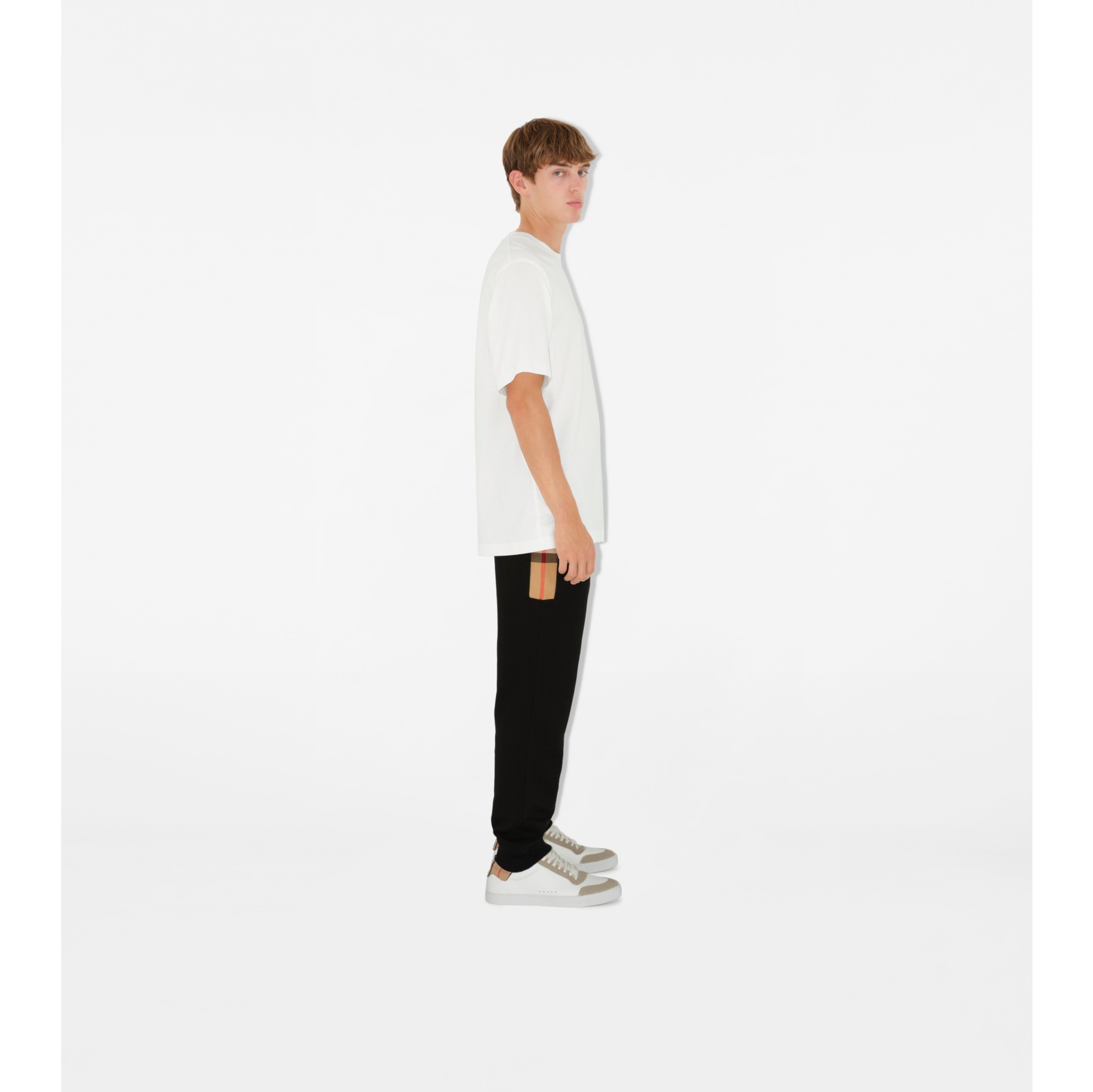 Check Panel Cotton Jogging Pants in Black/archive beige