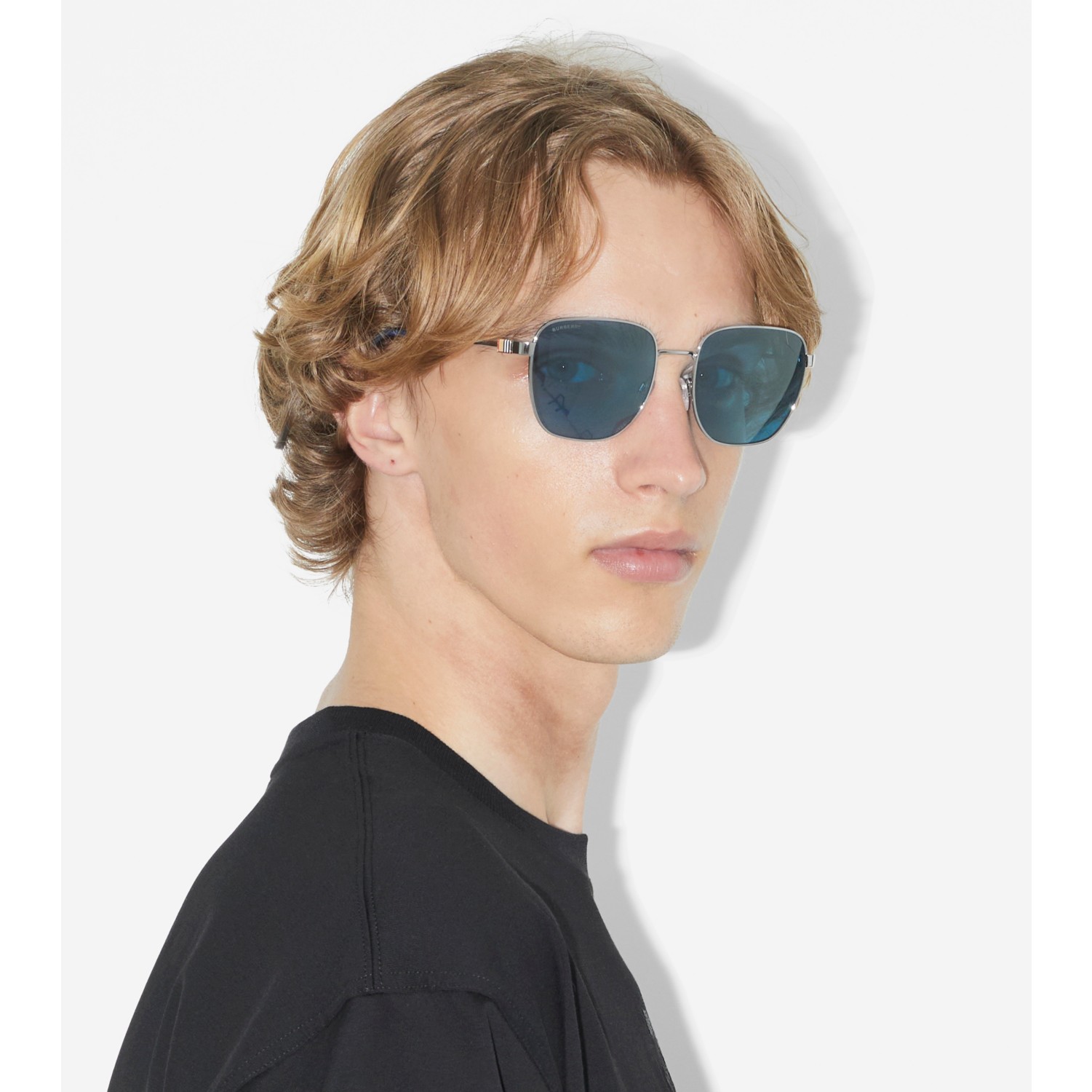 Stripe Detail Square Frame Sunglasses in Gunmetal grey - Men | Burberry ...