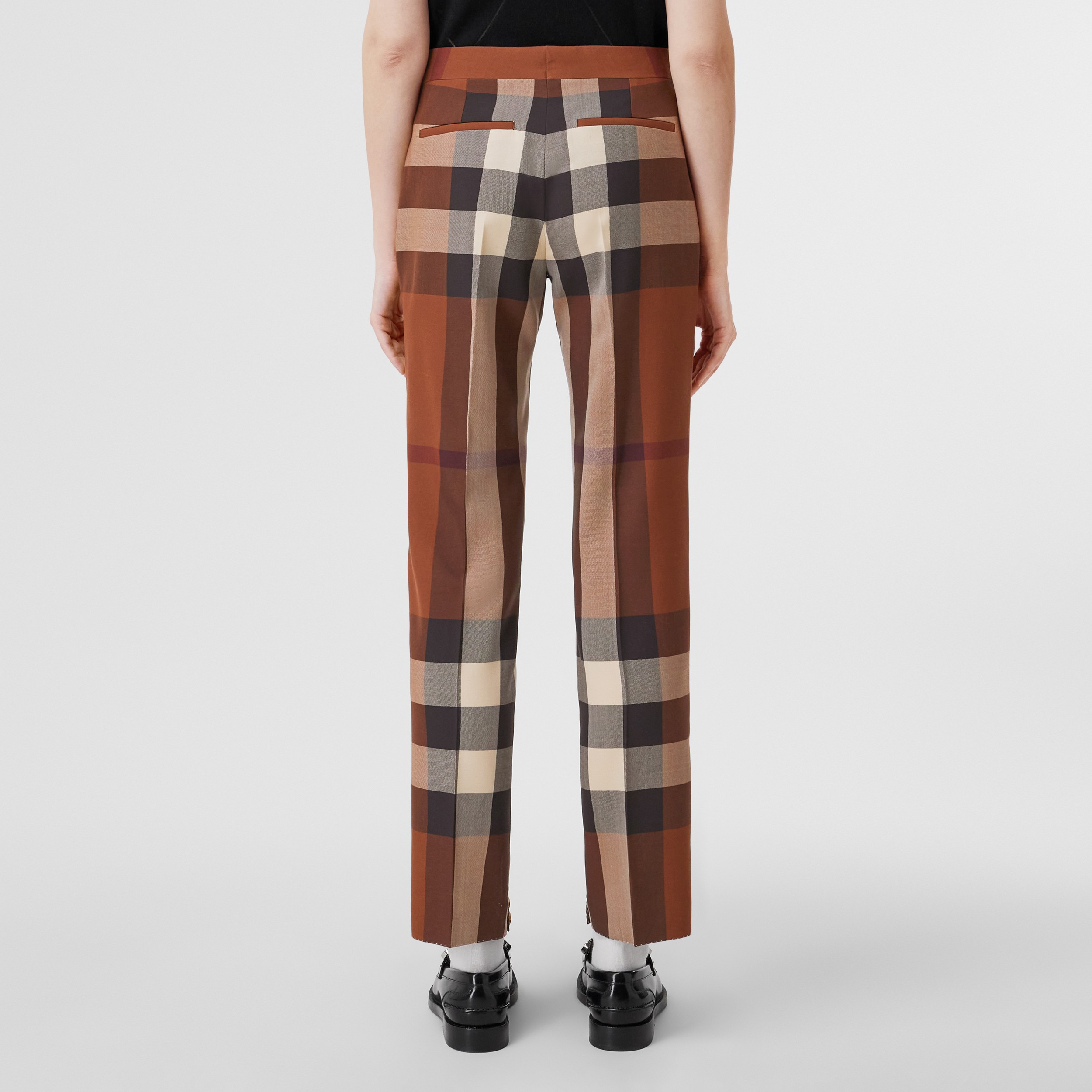 Exaggerated Check Wool Tailored Trousers in Dark Birch Brown - Women | Burberry® Official - 3