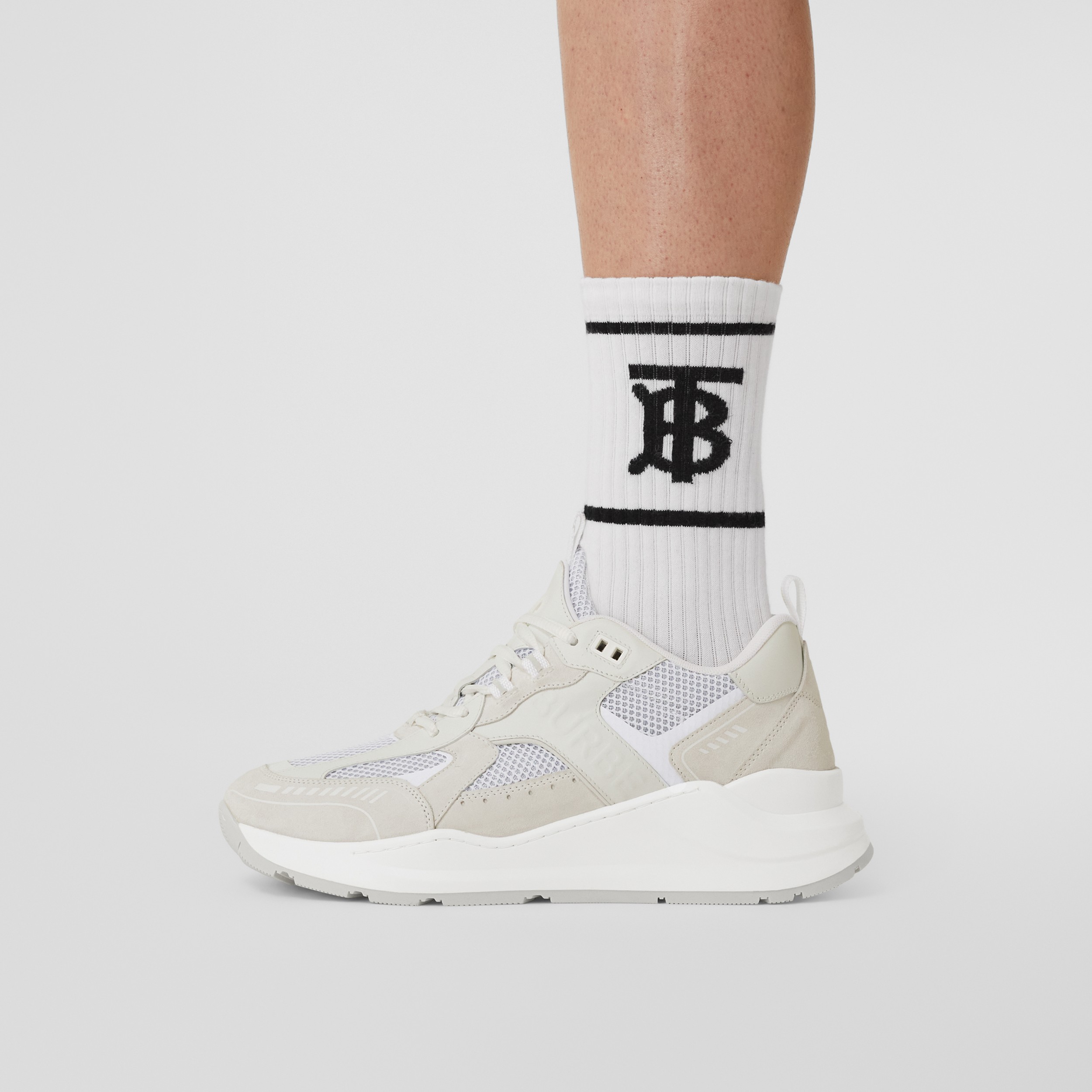 Sneaker mit Logo aus Leder, Velours und Mesh (Weiß) - Herren | Burberry® - 3