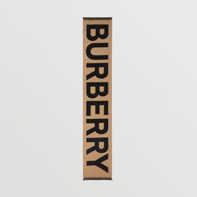 burberry tan wool logo scarf