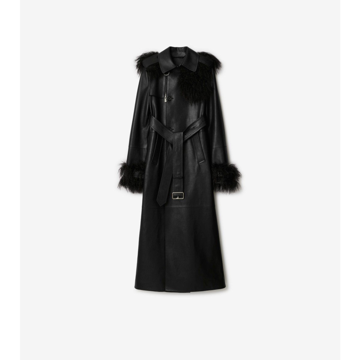 Shop Burberry Long Leather Trench Coat In Black