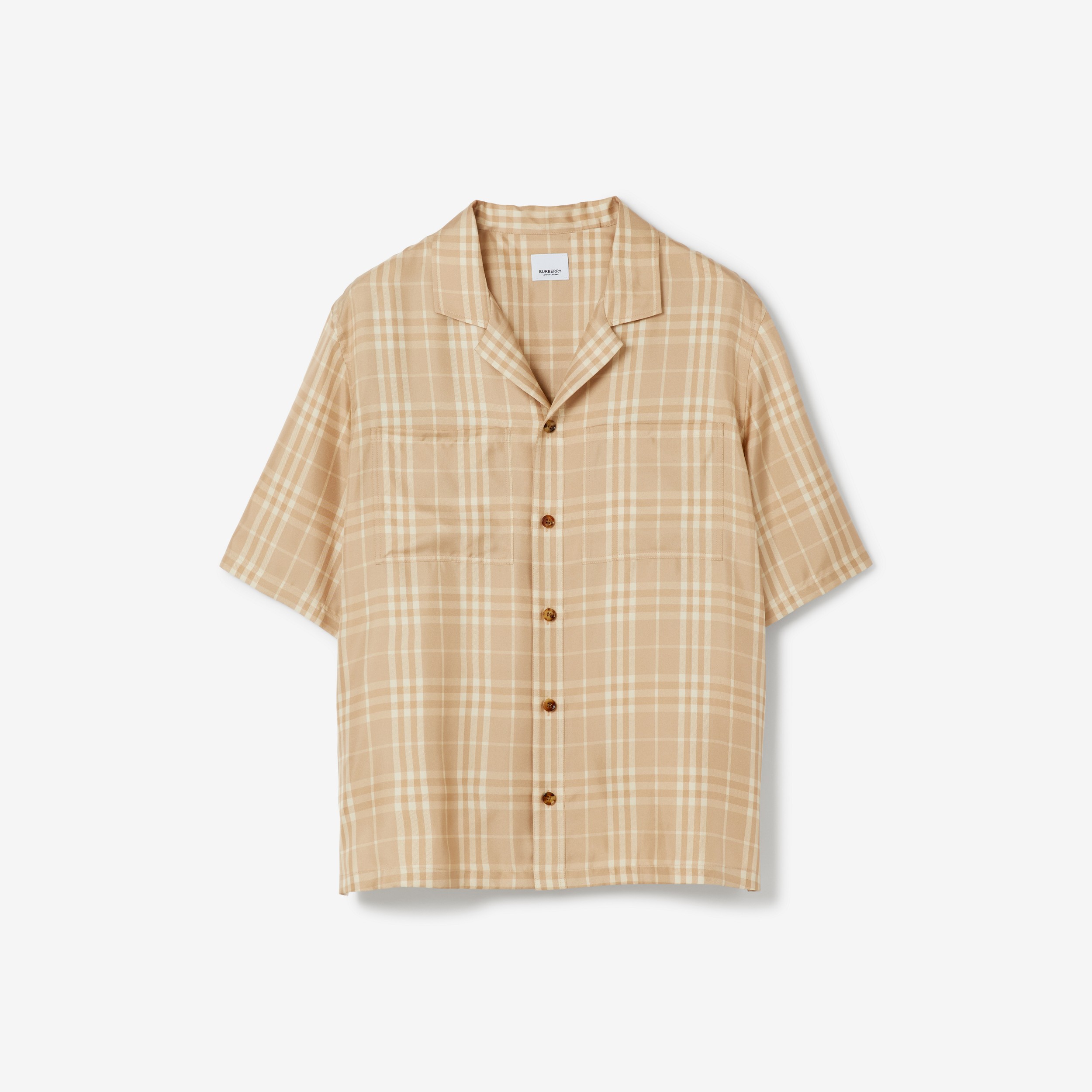 Vintage Check Silk Pyjama Shirt in Soft Fawn - Men | Burberry® Official - 1