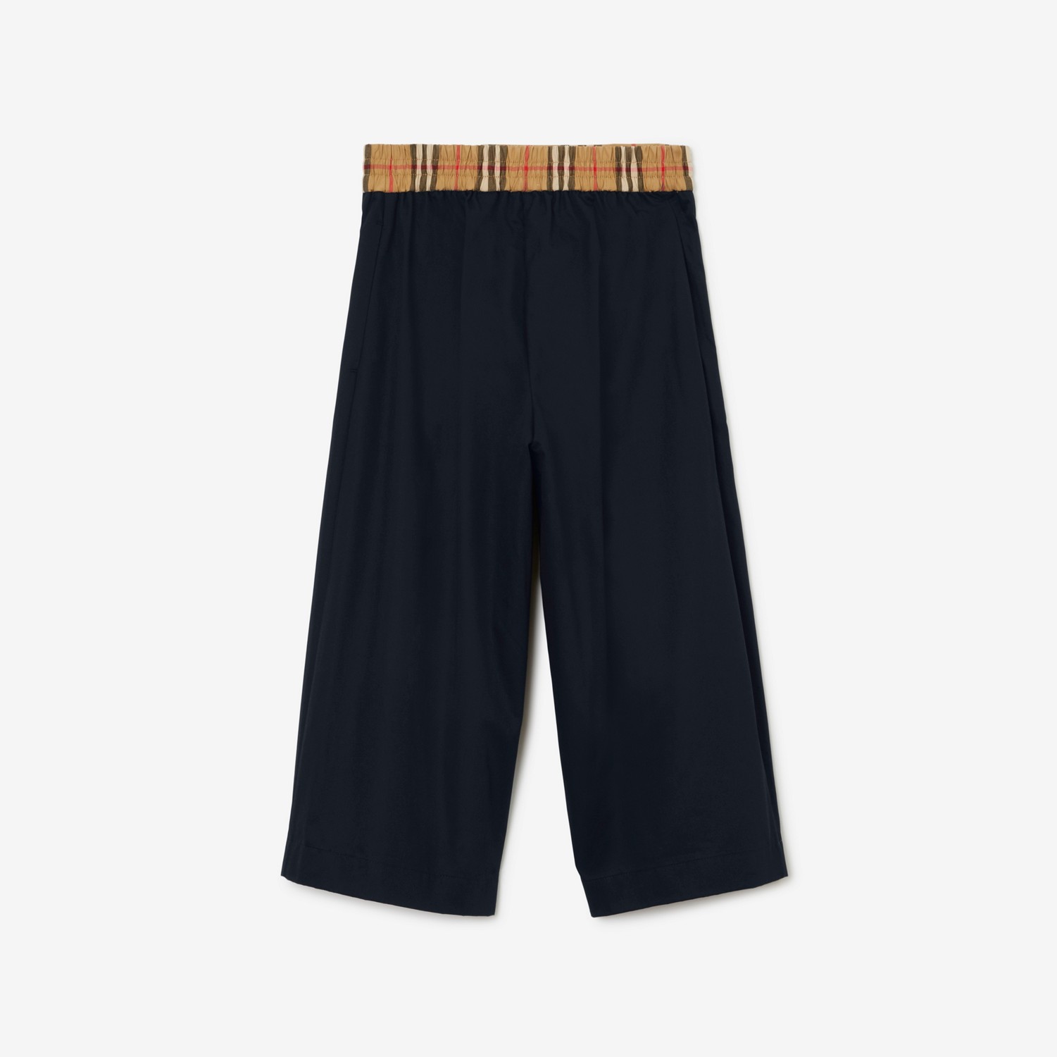 Calças estilo pantalona de algodão com detalhe Check (Azul Marinho Noturno) | Burberry® oficial