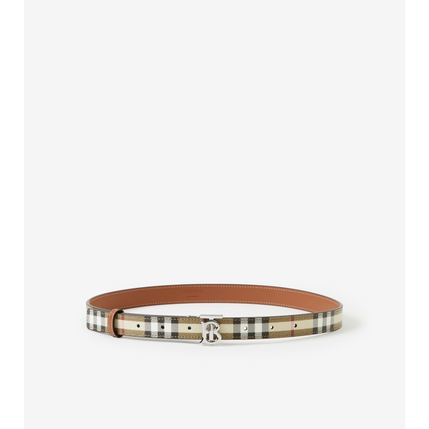 Burberry TB Check Buckle Leather Belt