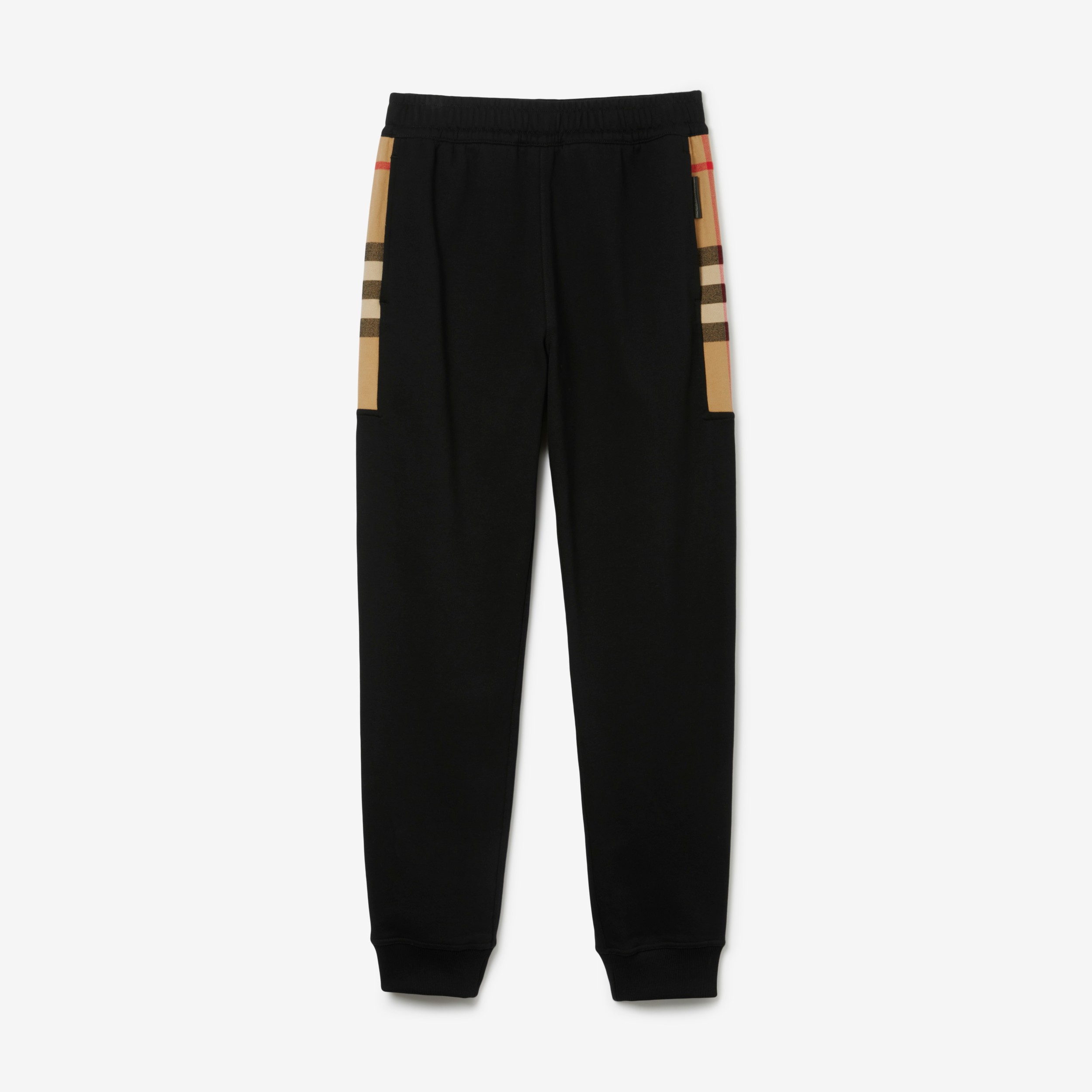 Check Trim Cotton Jogging Pants in Black/archive Beige Men Burberry® Official