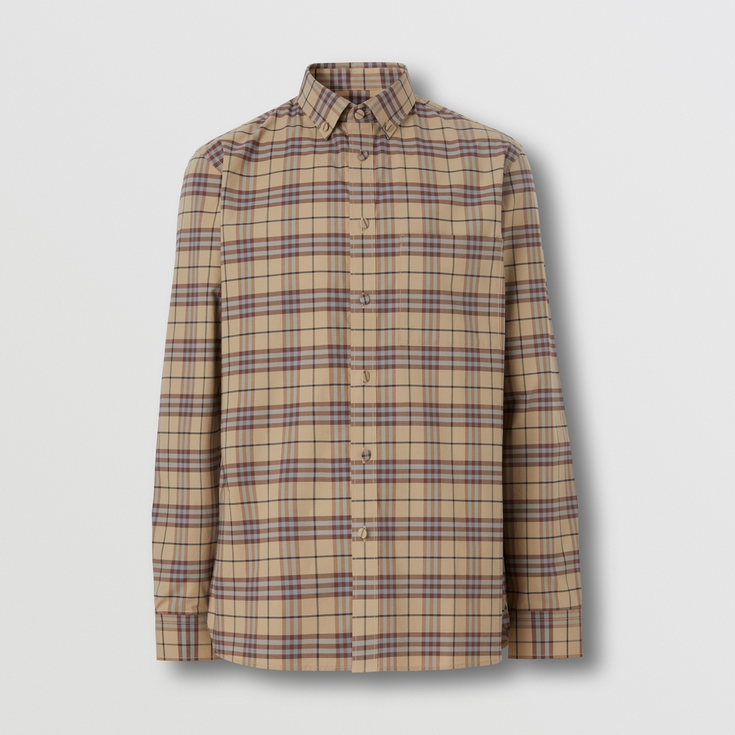Camisa entallada en algodón elástico a cuadros pequeños (Marrón Almendra) - Hombre | Burberry® oficial - 4