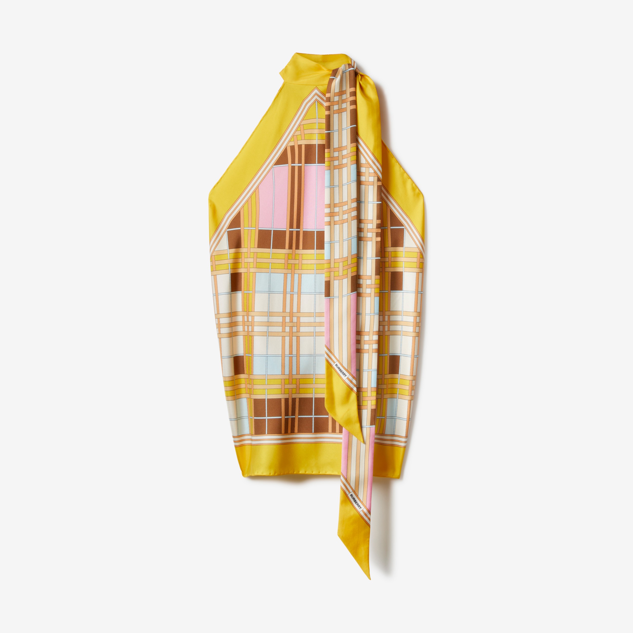 Abstract Check Print Silk Scarf Top in Candy Pink - Women | Burberry®  Official