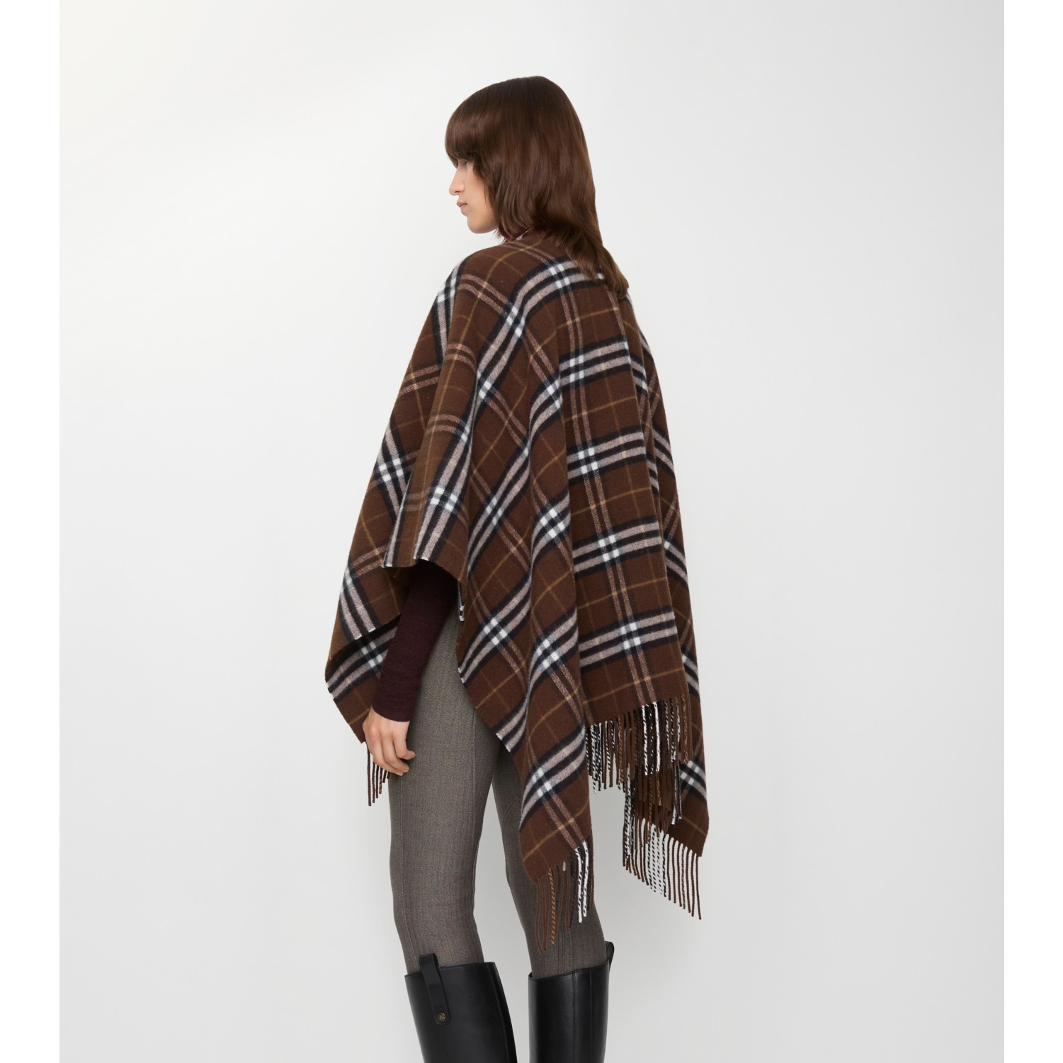 Check Wool Cashmere Cape