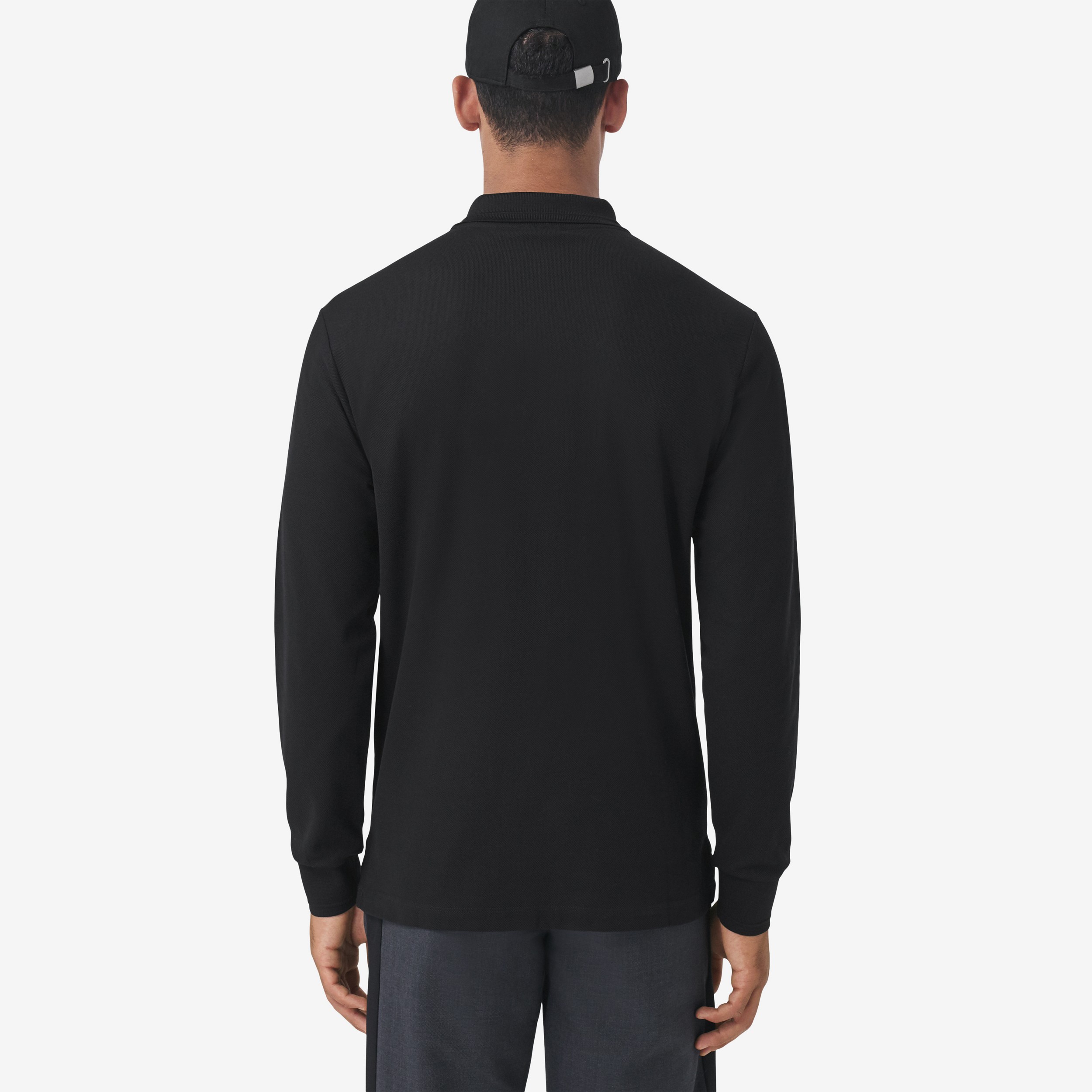 Long-sleeve Monogram Motif Cotton Piqué Polo Shirt in Black - Men | Burberry® Official - 3