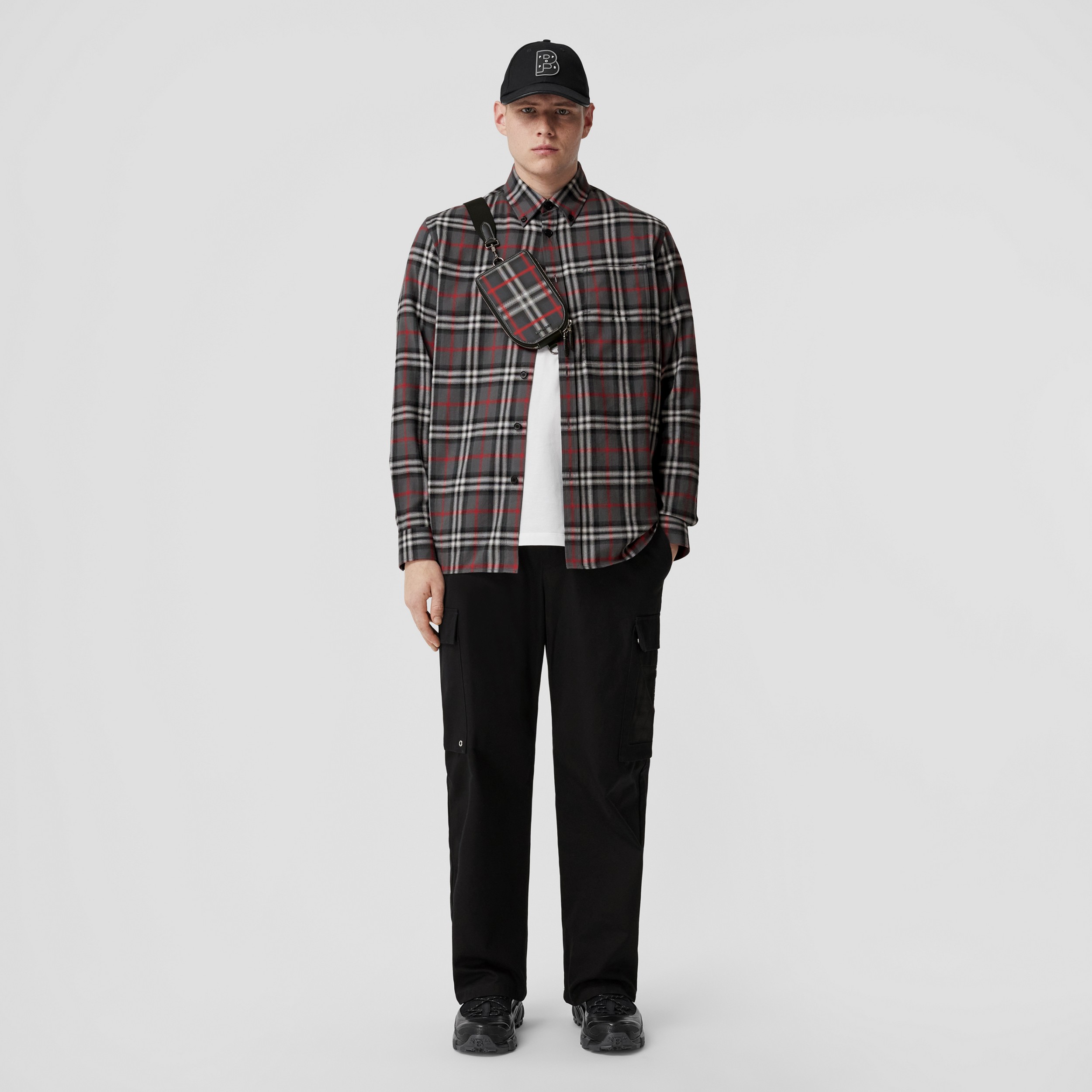 Blurred Check Cotton Oversized Shirt in Tempest Grey - Men | Burberry® Official - 1