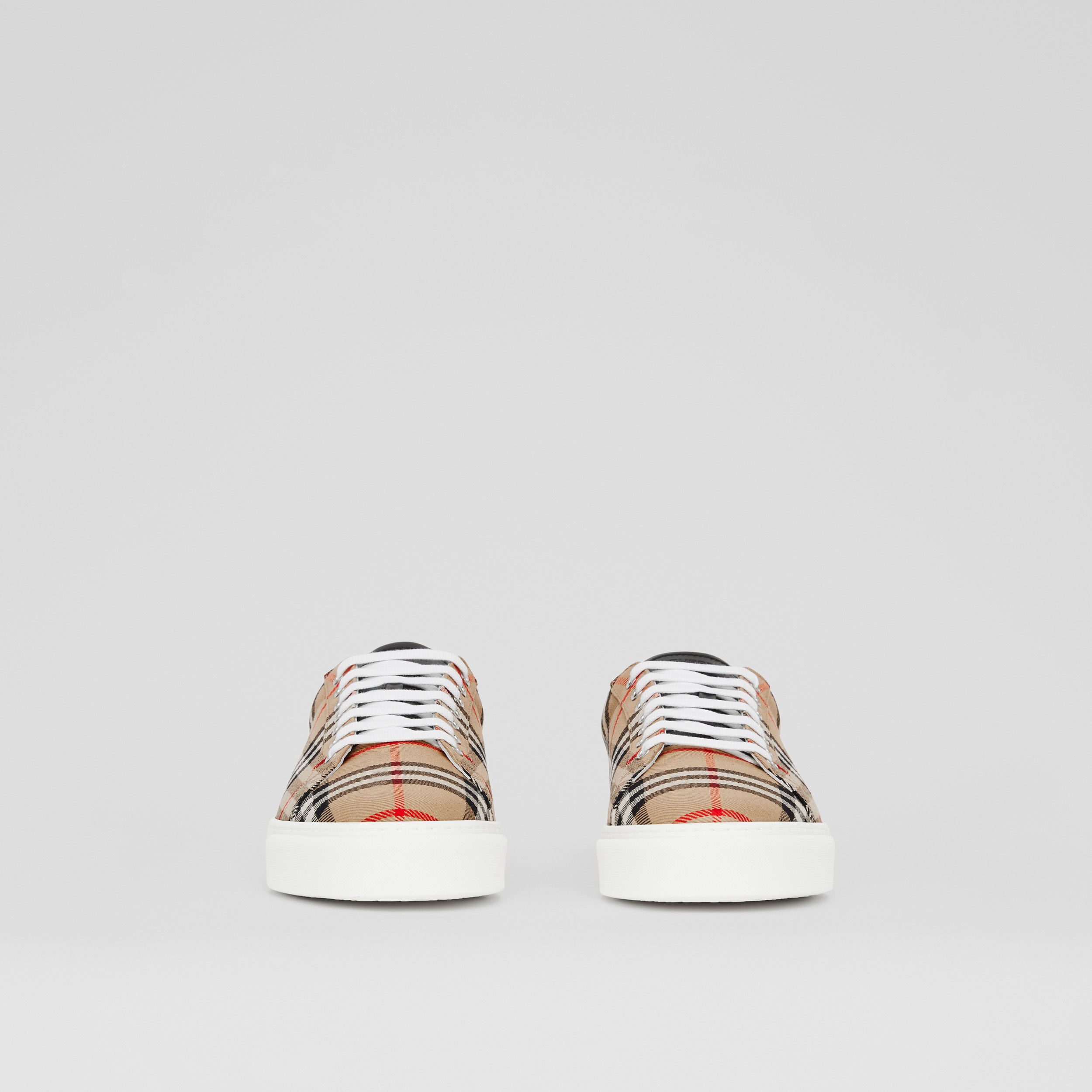 Vintage Check Cotton and Leather Sneakers in Archive Beige - Men | Burberry® Official - 4
