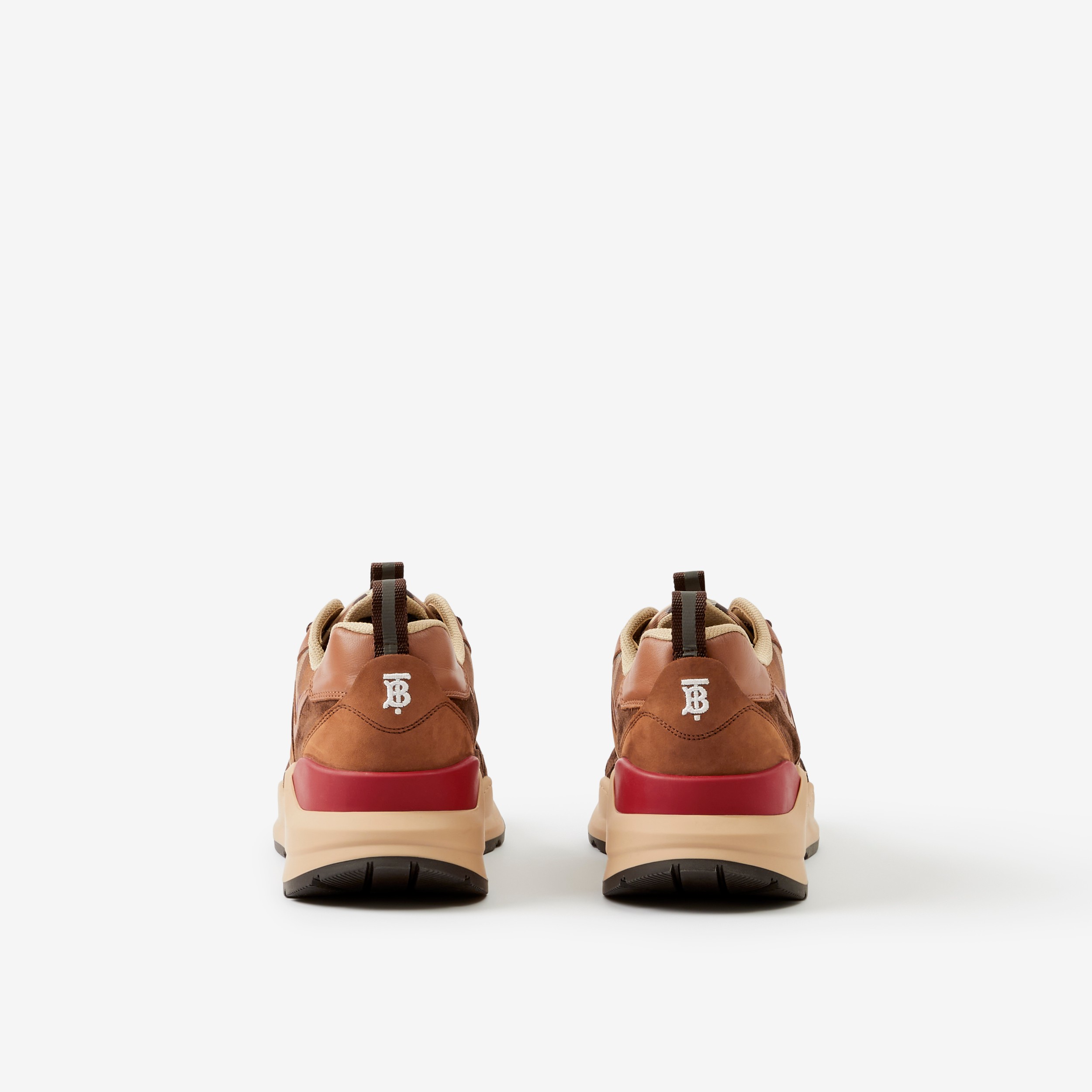 Logo Print Check and Suede Sneakers in Dark Birch Brown - Men | Burberry® Official - 3