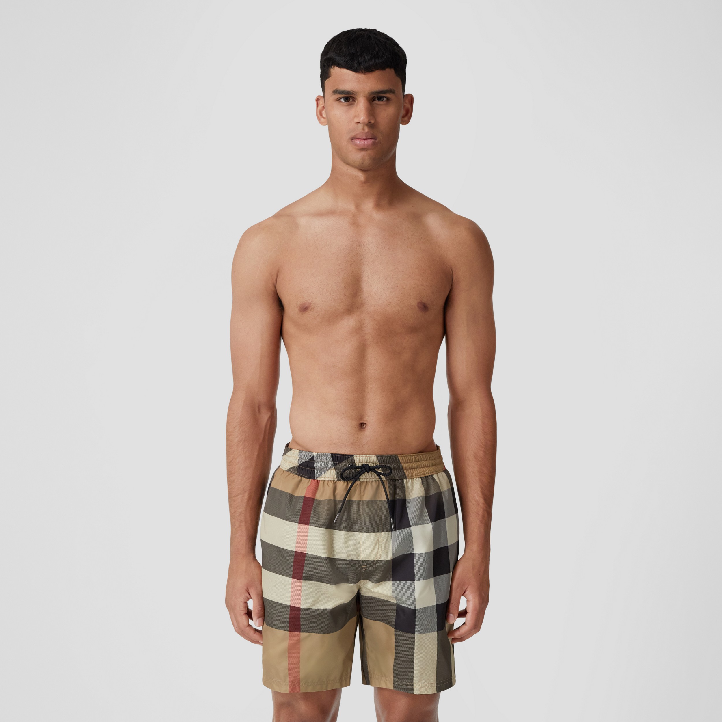 Exaggerated Check Drawcord Swim Shorts in Archive Beige - Men | Burberry®  Official