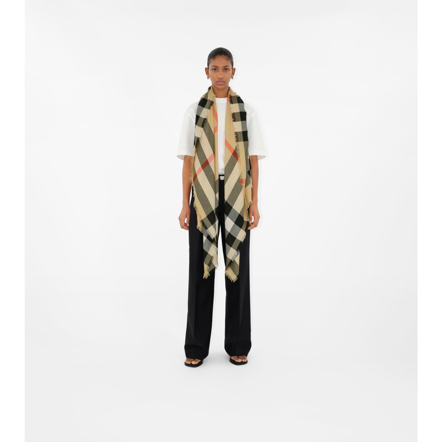 Check Cashmere Silk Scarf In Sand Burberry® Official 