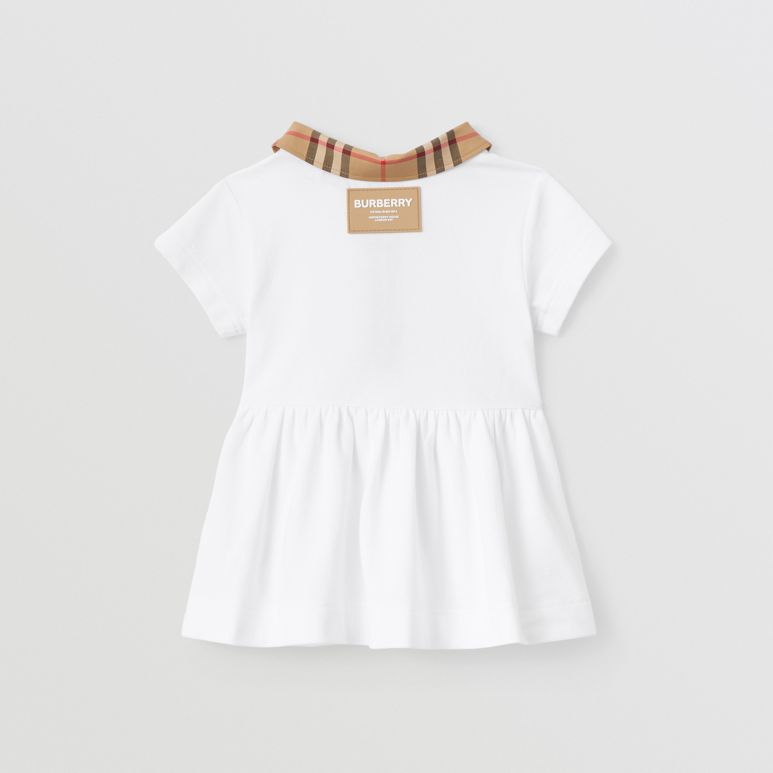 Check Trim Stretch Cotton Piqué Dress with Bloomers in White - Children | Burberry® Official - 4