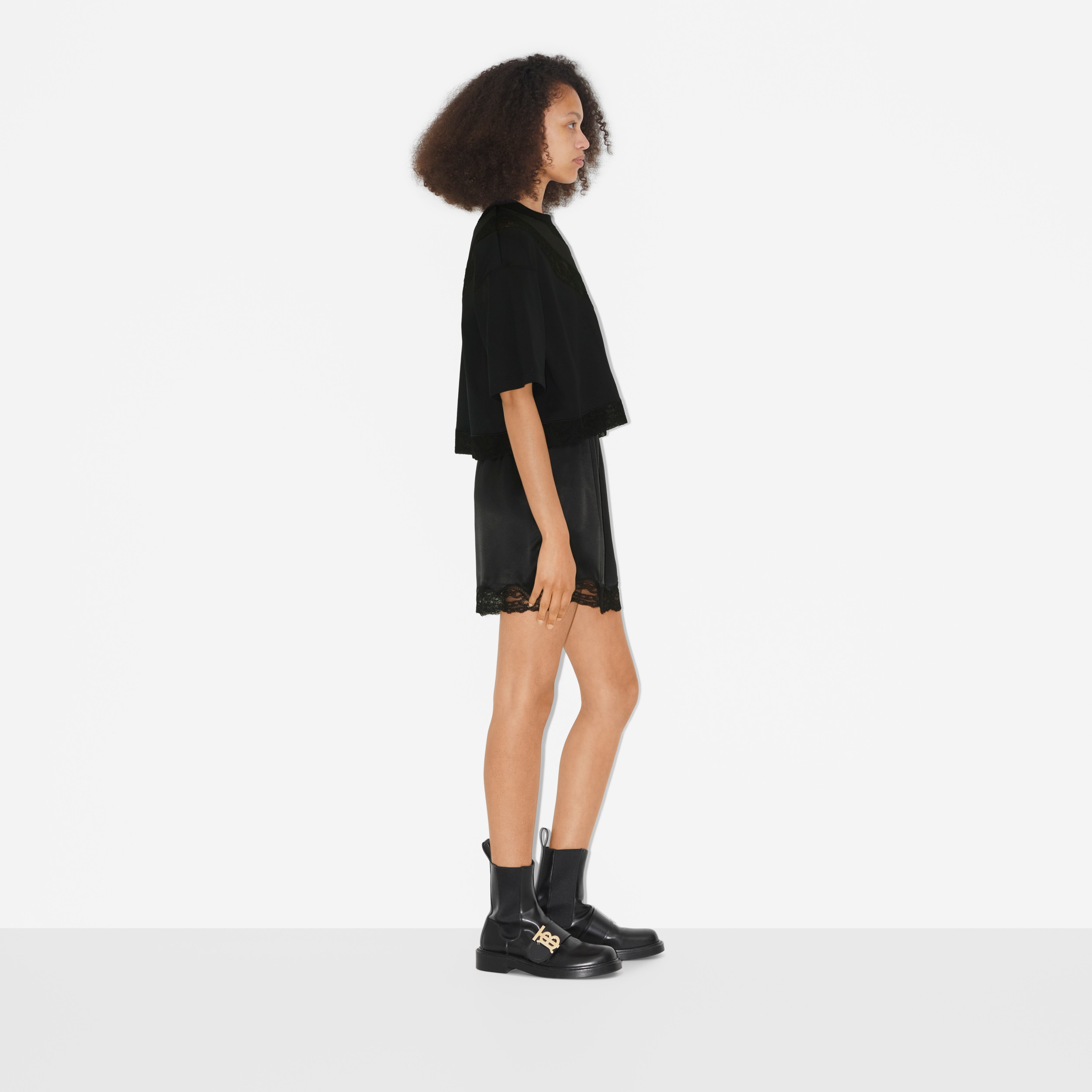 レース＆メッシュパネル コットン クロップトトップ (ブラック) - ウィメンズ | Burberry®公式サイト - 3
