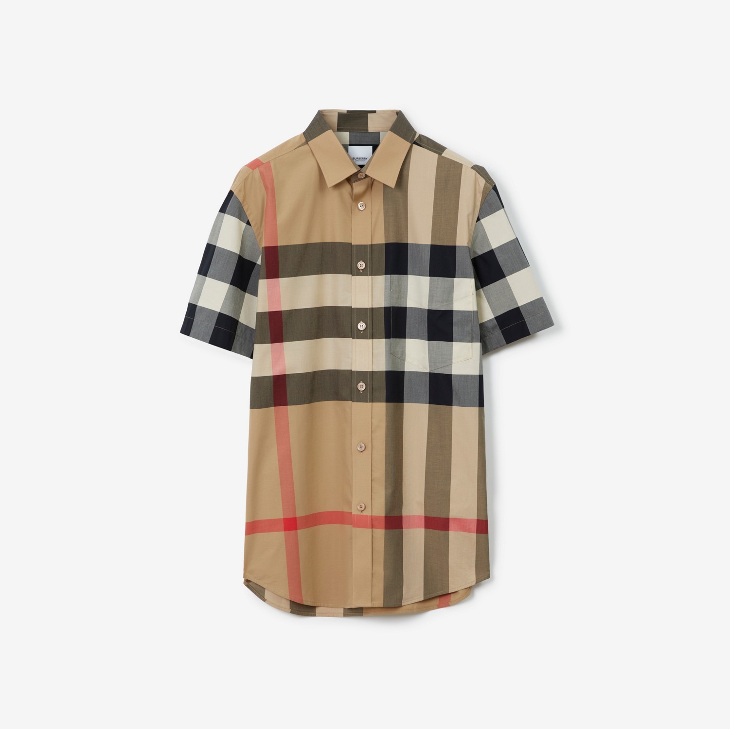 Short-sleeve Check Stretch Cotton Poplin Shirt in Archive Beige - Men | Burberry® Official