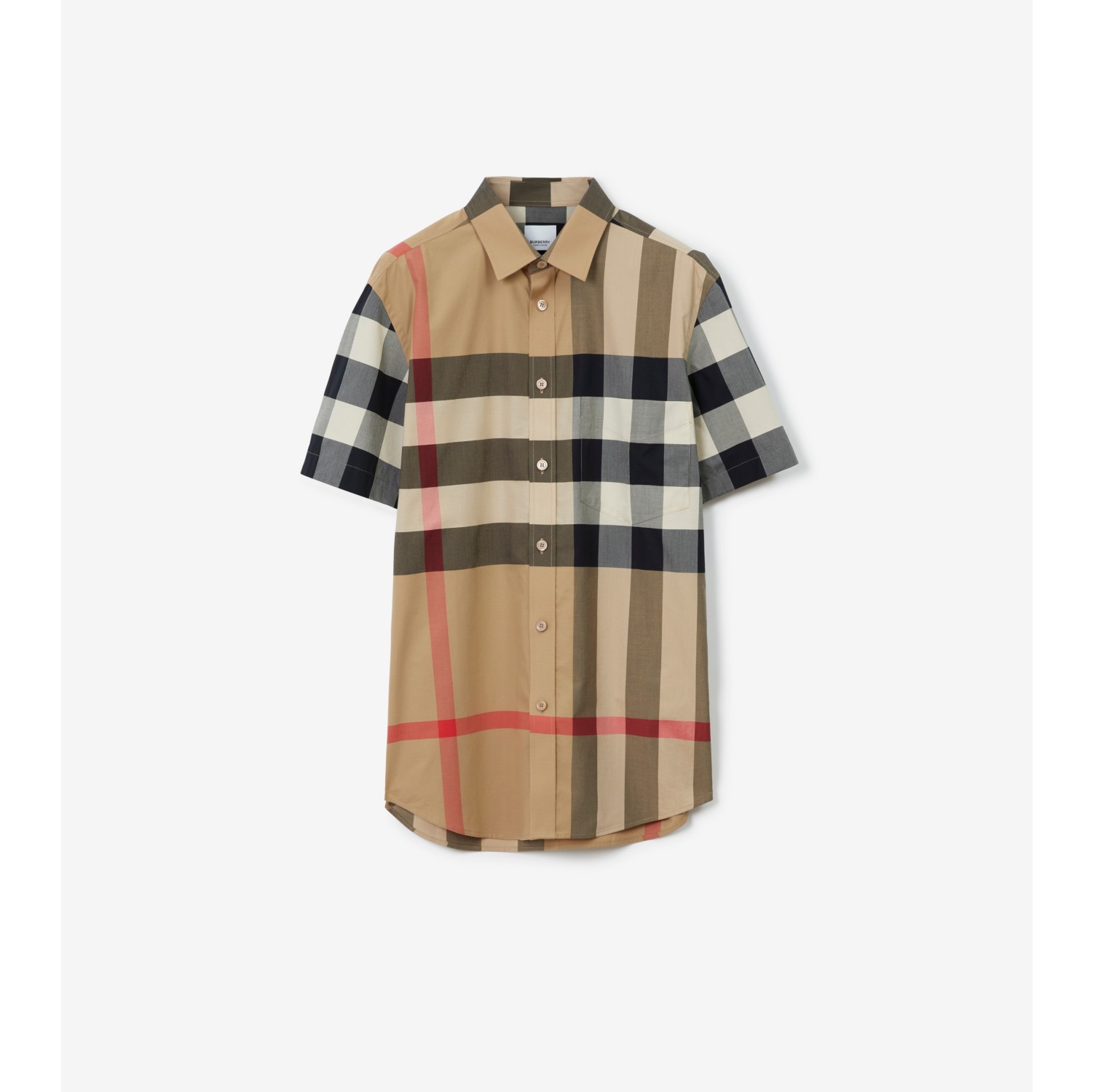 ショートスリーブ チェック ストレッチコットンポプリン シャツ (アーカイブベージュ) - メンズ | Burberry®公式サイト