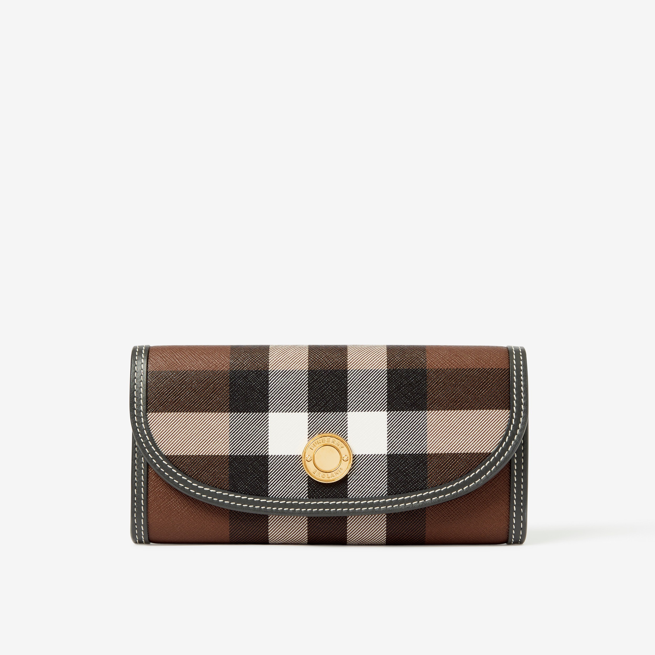 Check and Leather Continental Wallet in Dark Birch Brown - Women | Burberry® Official - 1