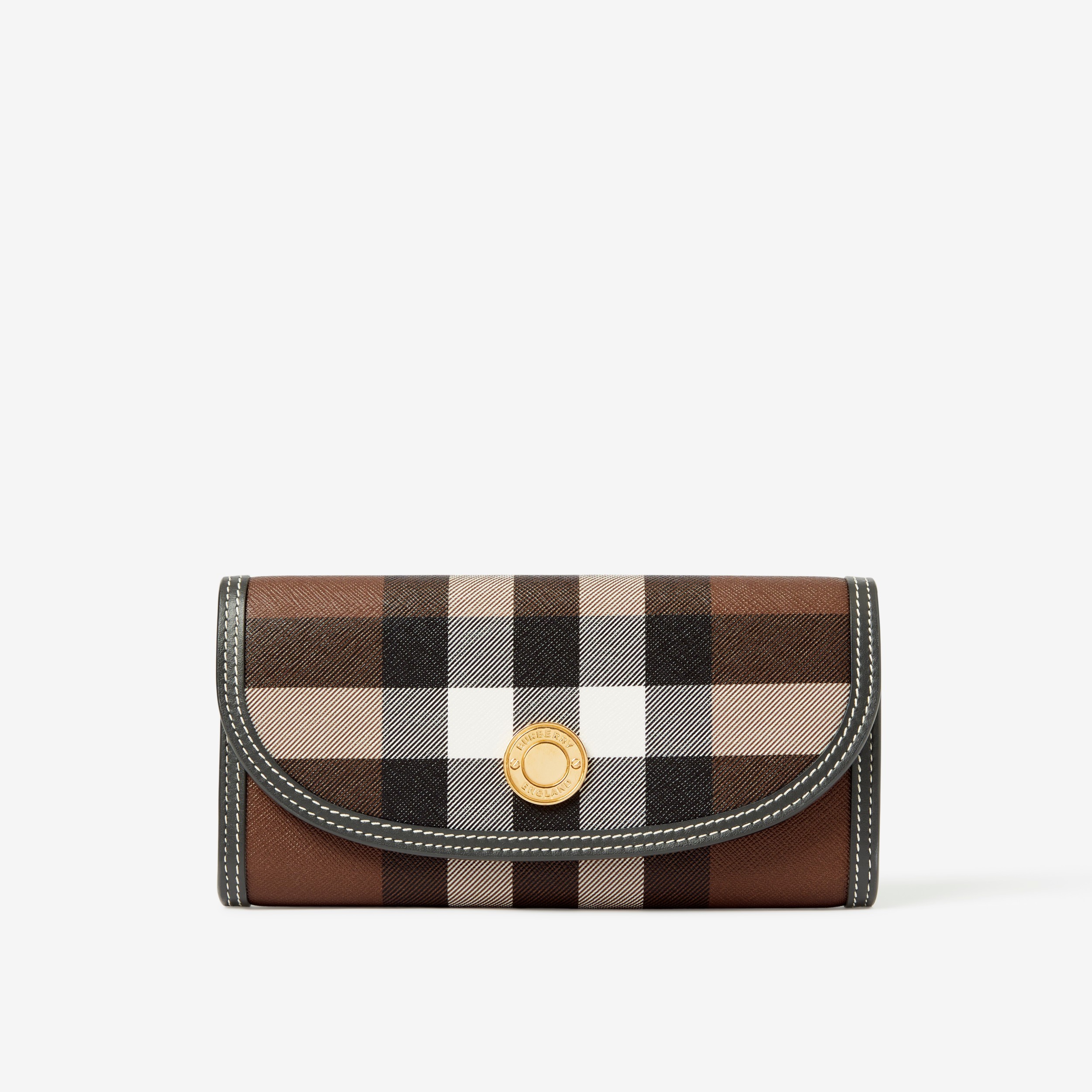 Check and Leather Continental Wallet in Dark Birch Brown - Women | Burberry®  Official