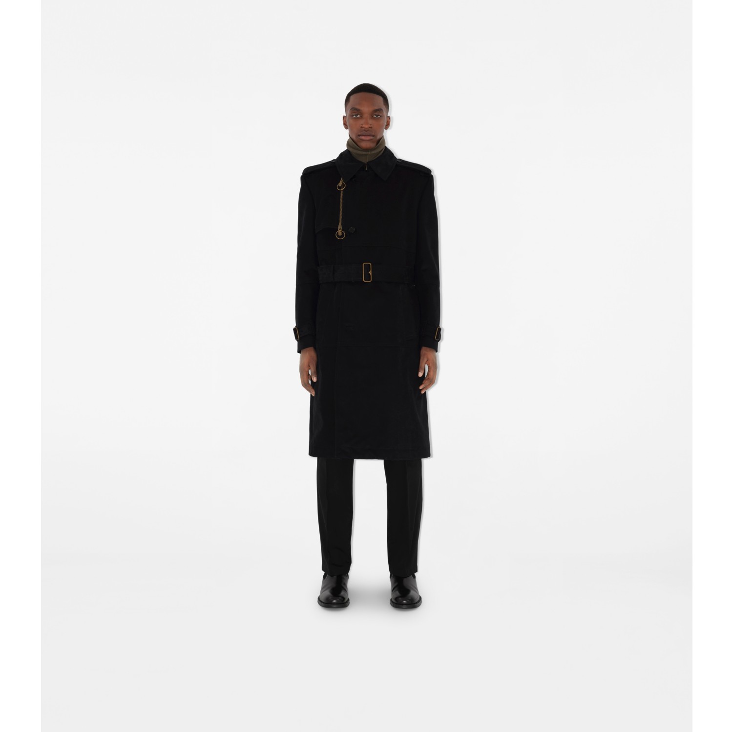 Long Cotton Nylon Trench Coat in Black Men Burberry Official