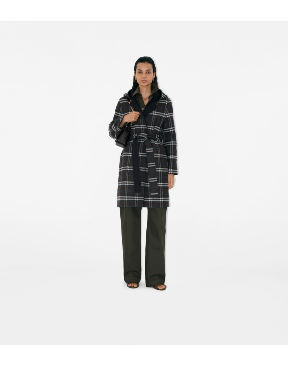 Manteau portefeuille réversible à capuche en laine