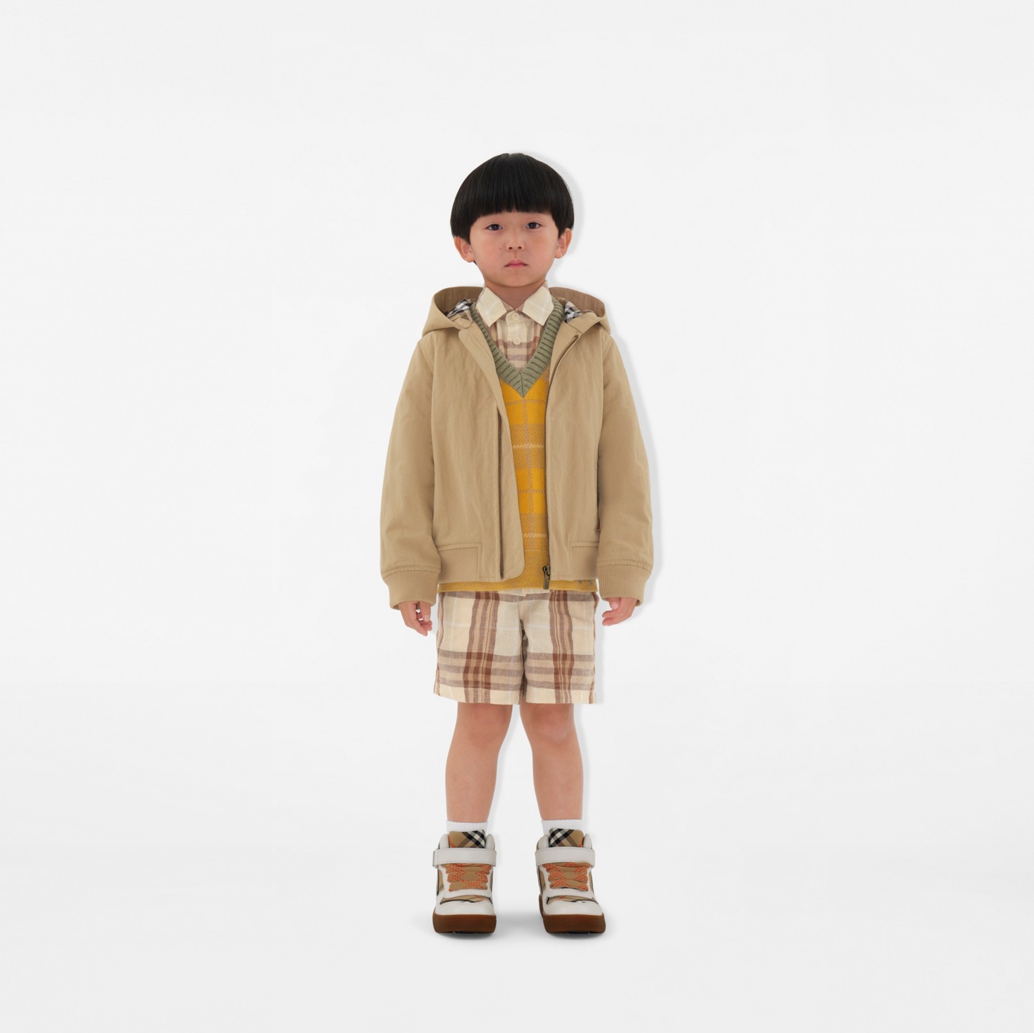 Check Label Nylon Cotton Zip Hoodie in Sand | Burberry® Official Check Label Nylon Cotton Zip Hoodie in Sand | Burberry® Official