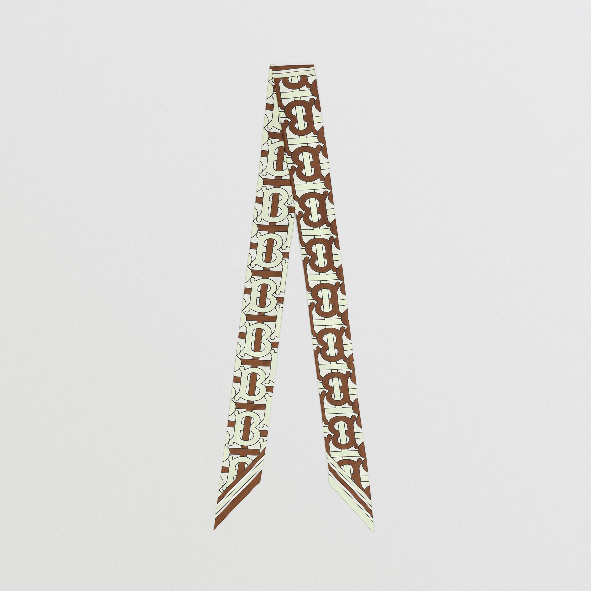 Sciarpa sottile in seta con stampa collage (Marrone Betulla Scuro/pistacchio) | Sito ufficiale Burberry® - 1