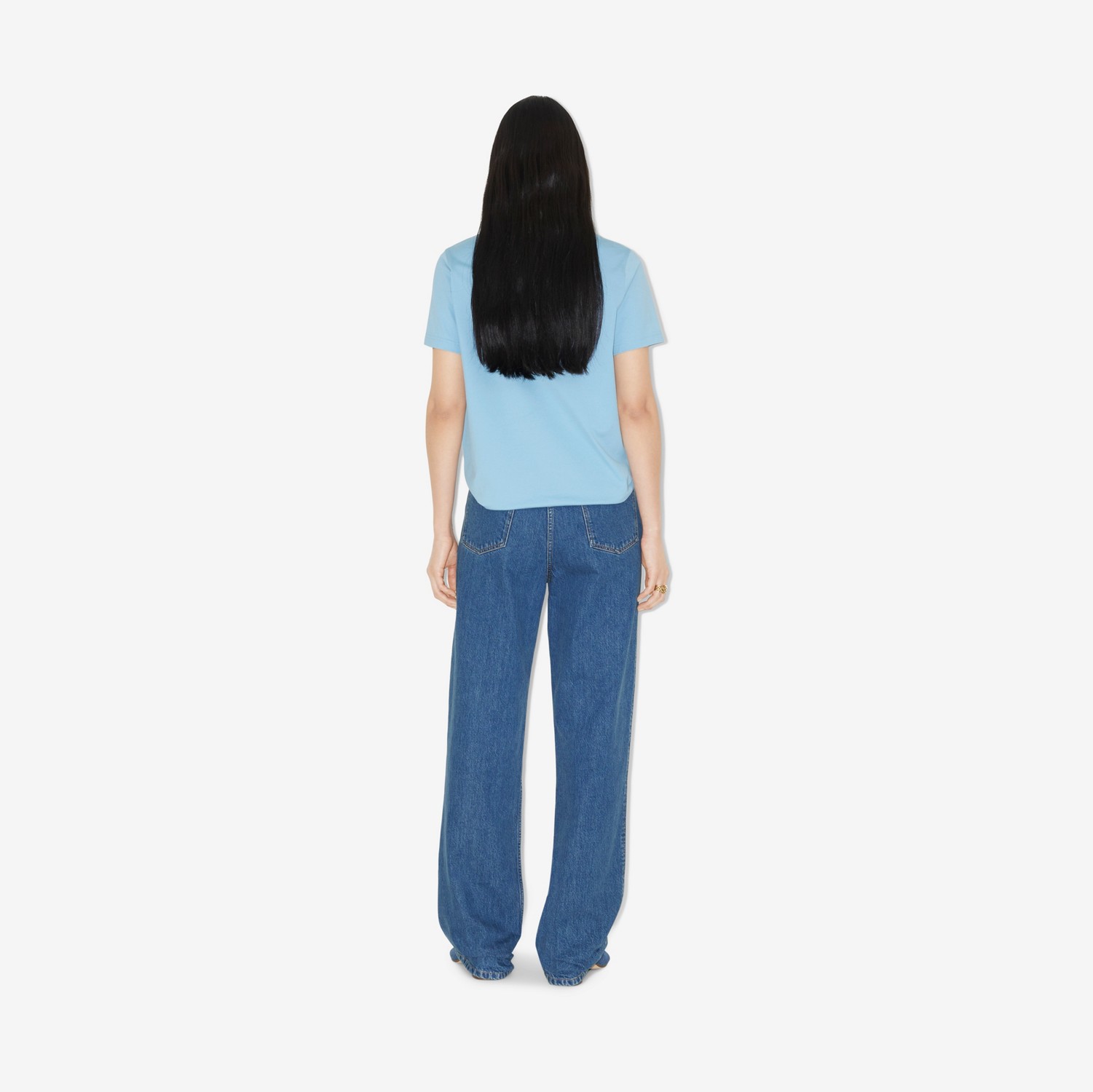 오크 리프 크레스트 코튼 티셔츠 (쿨 데님 블루) - 여성 | Burberry®