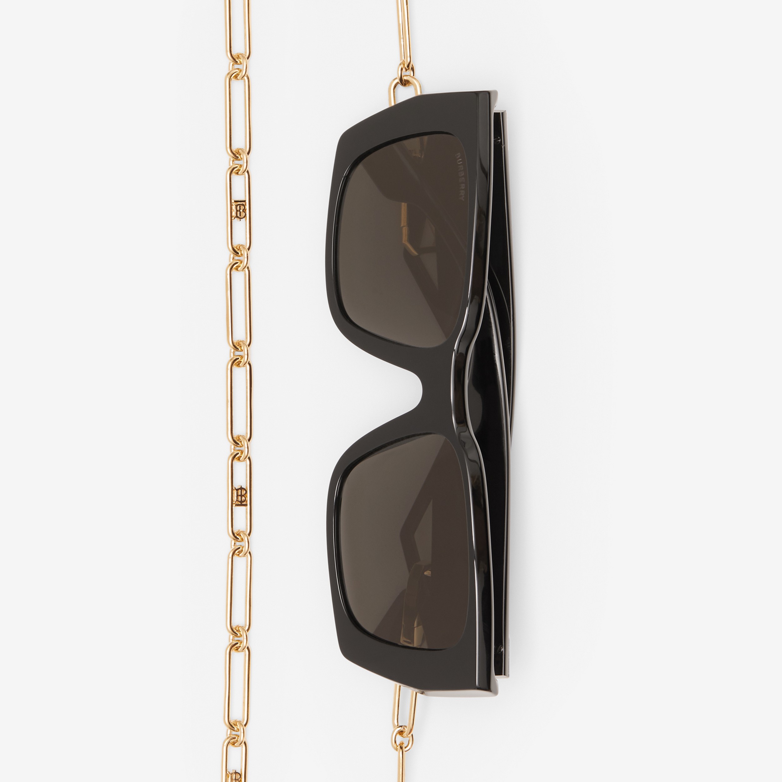 B Motif Rectangular Frame Sunglasses with Chain in Black - Women | Burberry® Official - 4