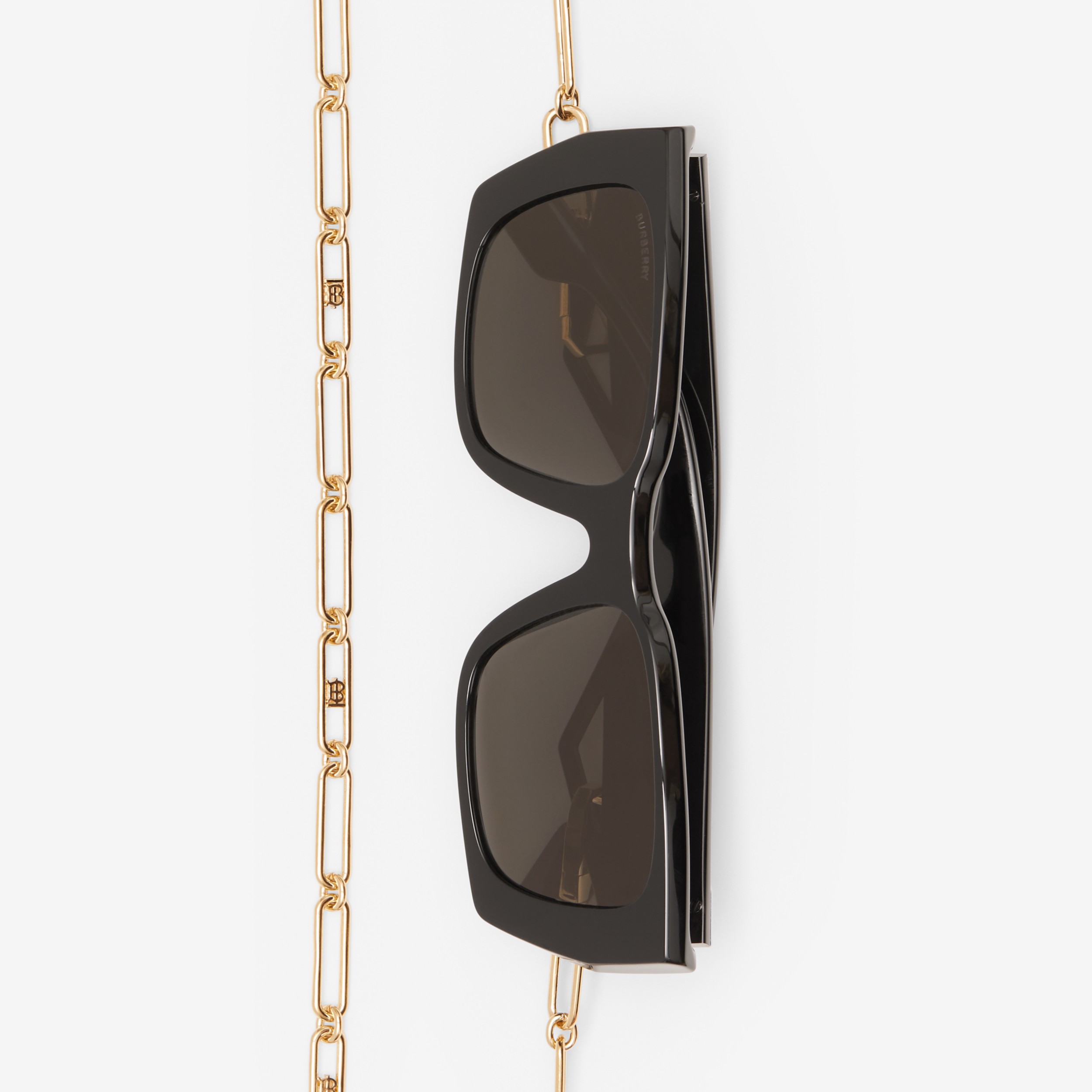 B Motif Rectangular Frame Sunglasses with Chain in Black - Women | Burberry® Official - 4