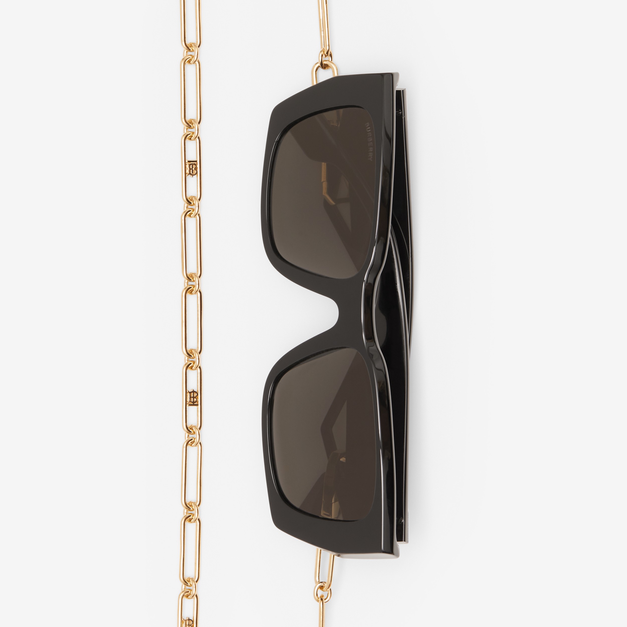 B Motif Rectangular Frame Sunglasses with Chain in Black - Women | Burberry®  Official