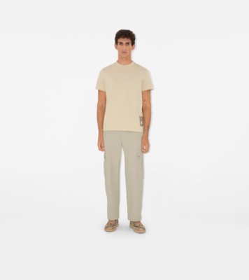 BURBERRY｜ (Check Label Cotton T-Shirt (8102254)) Burberry White Check Label Cotton T-shirt Burberry
