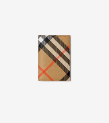 Check Folding Card Case in Sand Men Canvas Burberry Official