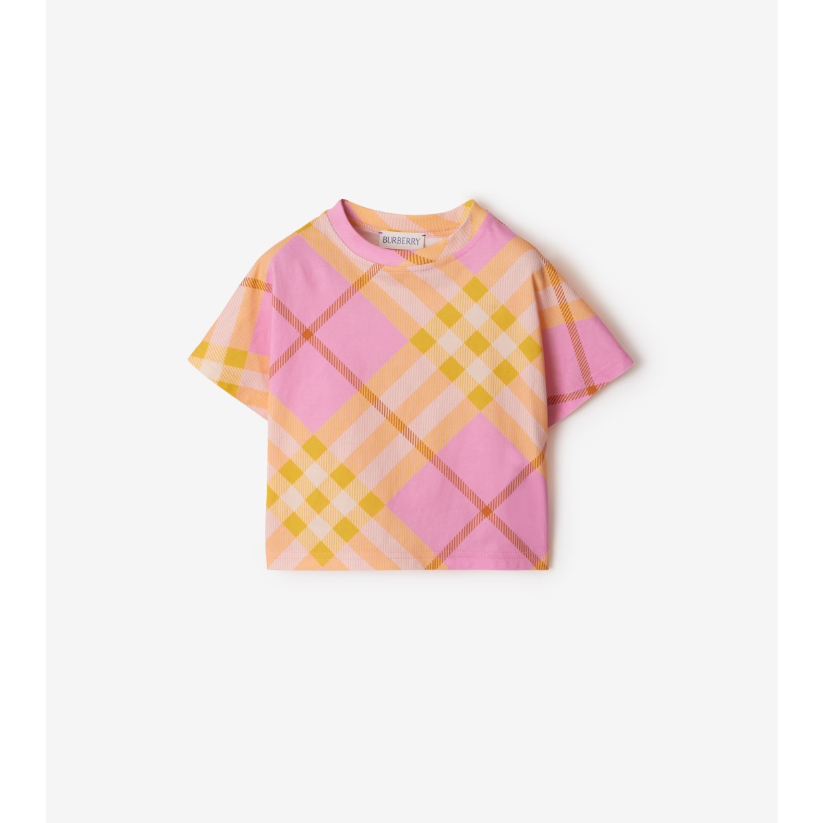 Burberry Childrens Check Cotton T-shirt In Carnation Pink
