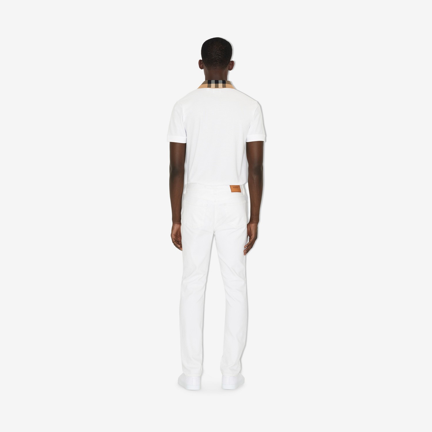 Camisa polo de algodão com colarinho Check (Branco) - Homens | Burberry® oficial
