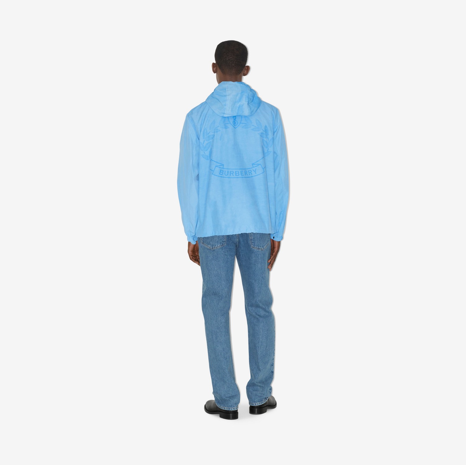 Jaqueta com capuz de algodão tecnológico com estampa EKD (Azul Cerúleo Intenso) - Homens | Burberry® oficial