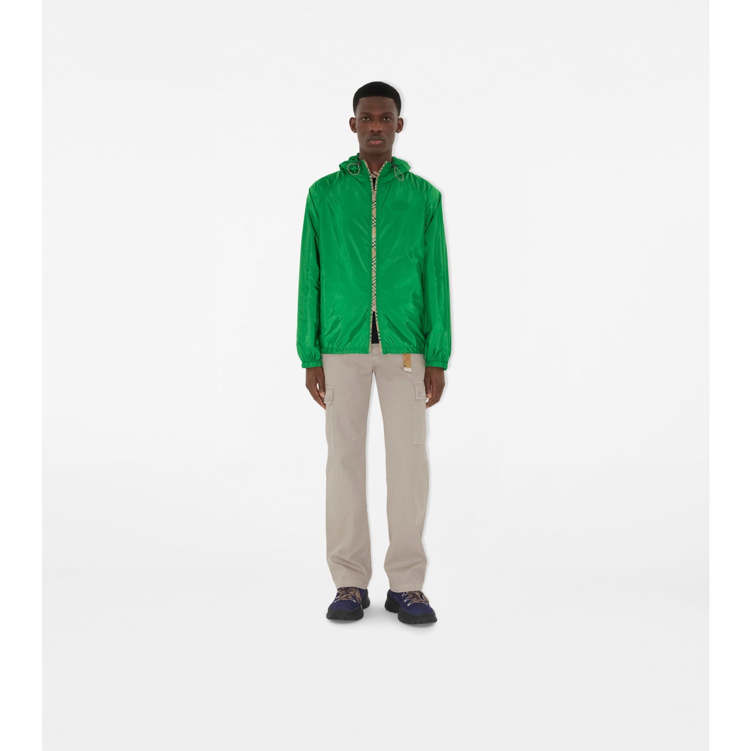 Check Trim Nylon Hooded Jacket