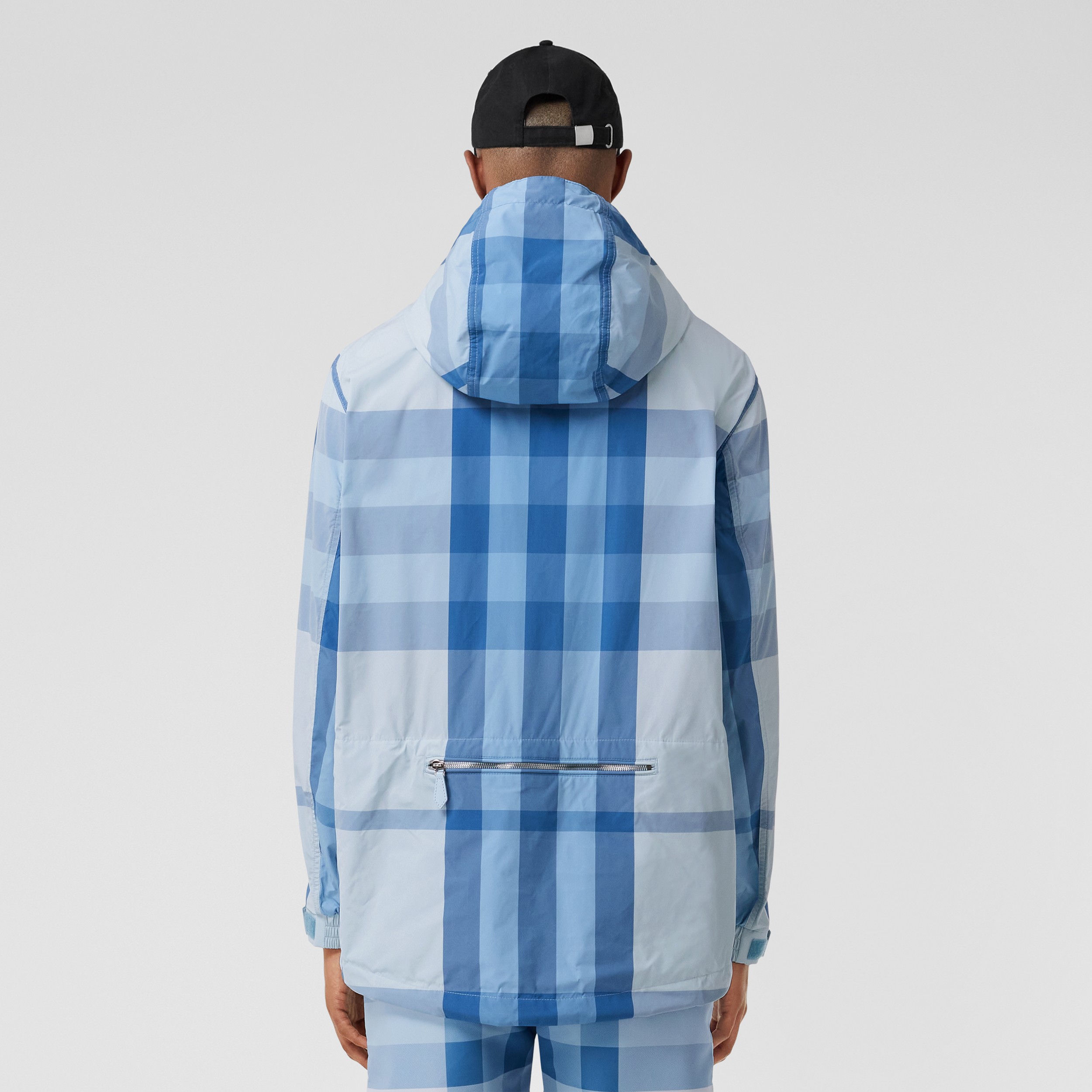 Packaway Check Nylon Hooded Jacket in Sky Blue - Men | Burberry® Official - 3
