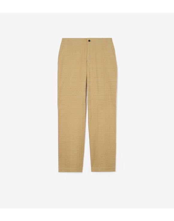 Textured Check Cotton Trousers