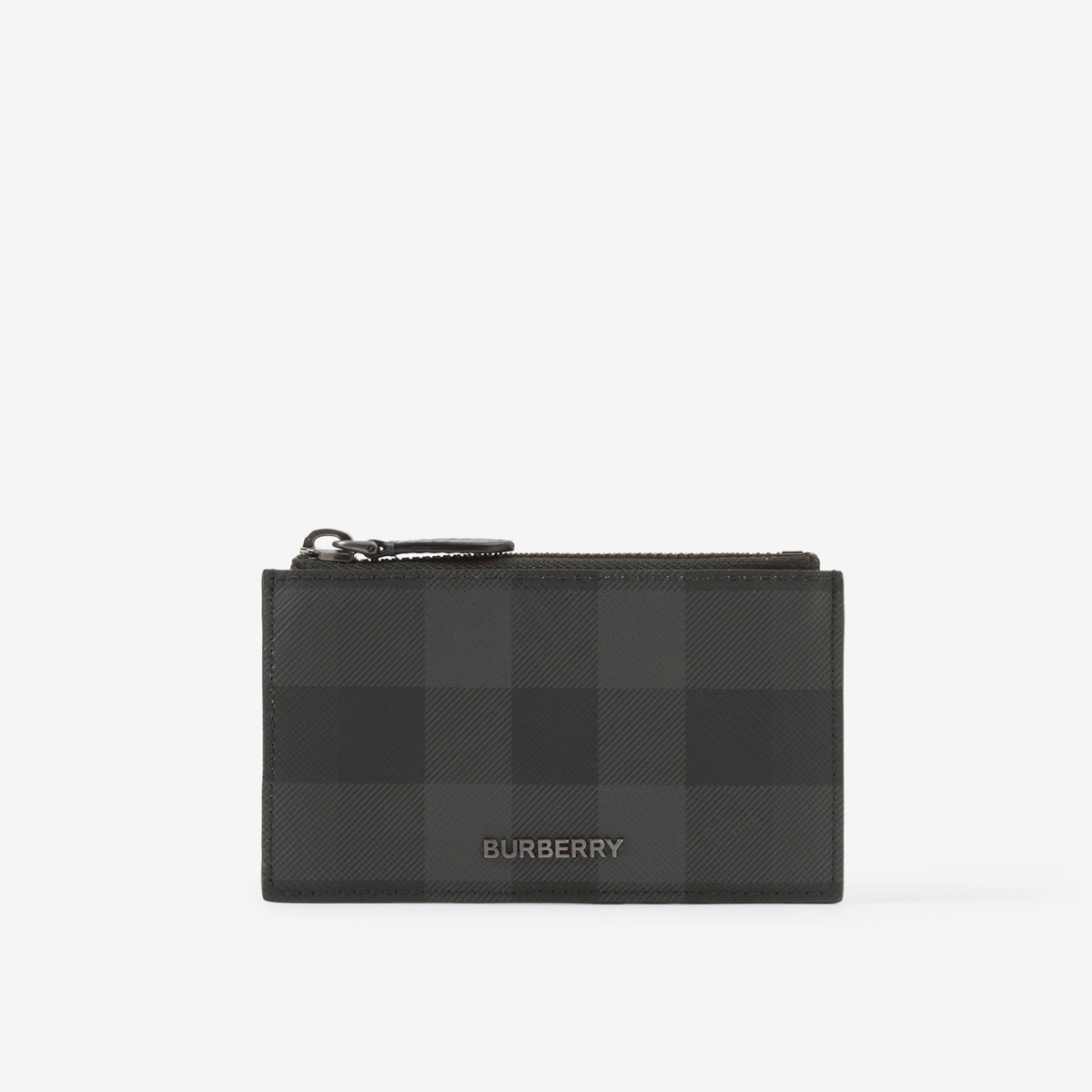 Burberry Check Zip Card Case In Charcoal